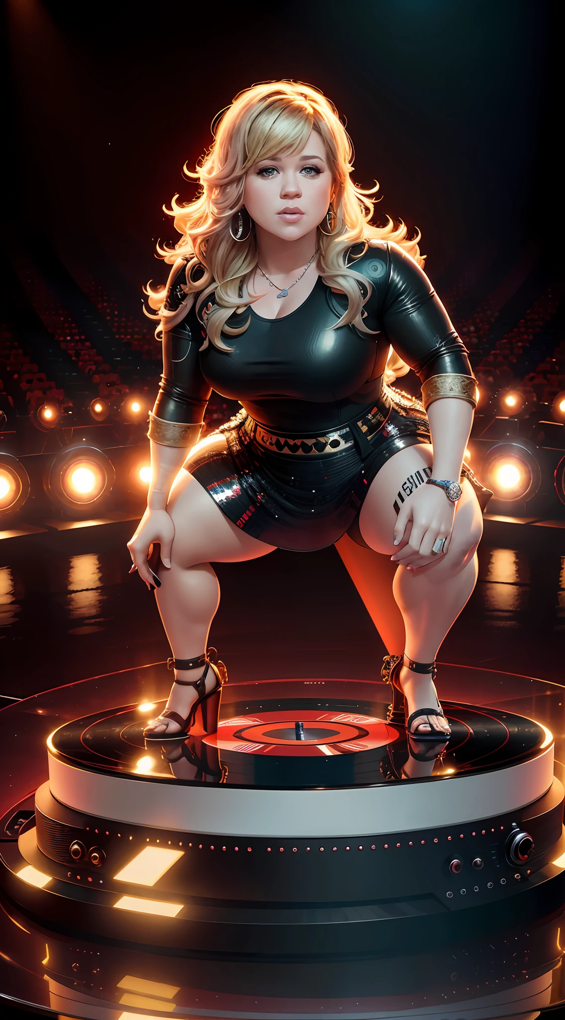 Kelly Clarkson
, looking at the audience, full body in high definition with a vinyl record for the footrest in an excellent evolution 8k (( Miniature toy for collection))