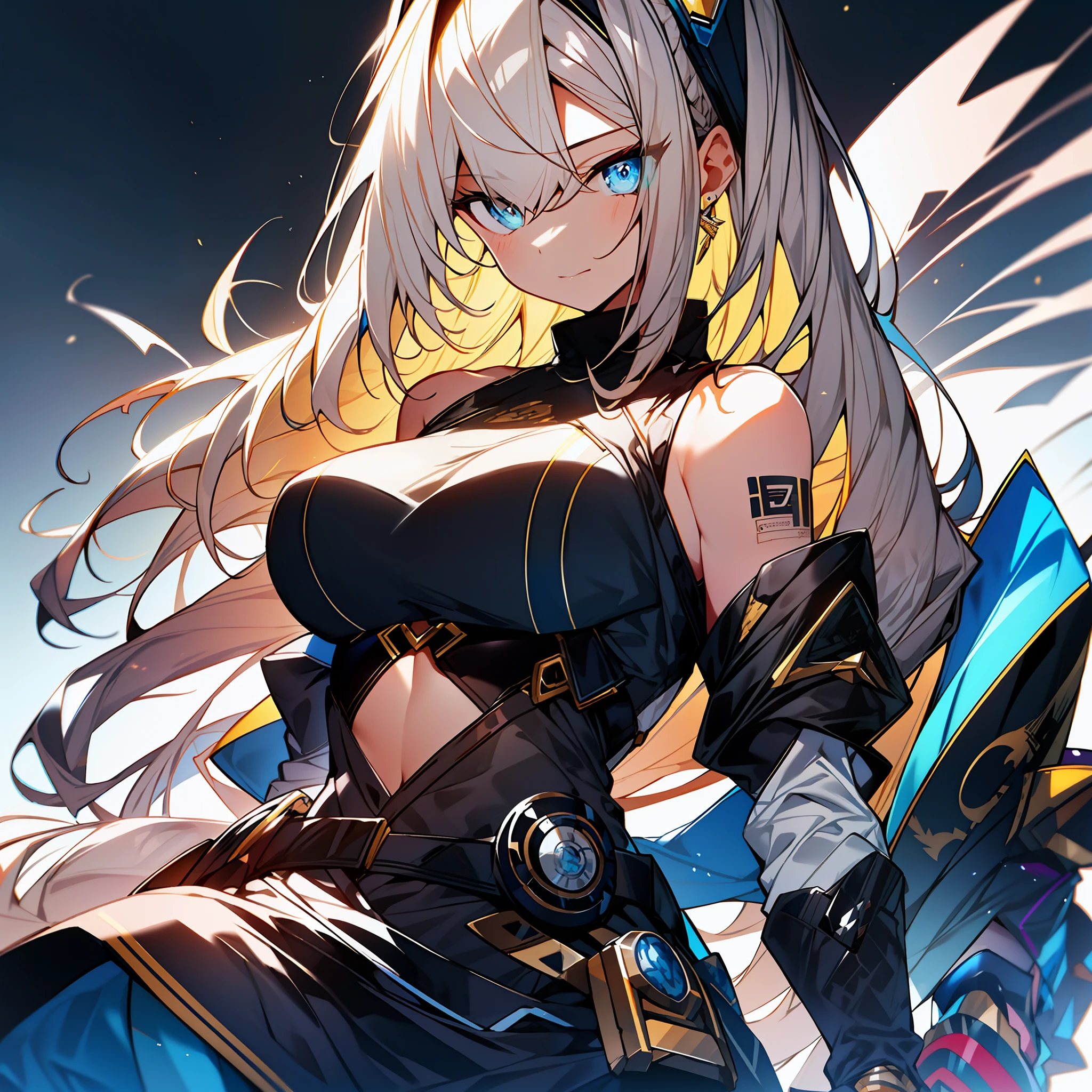 background, mixed-language_text, Japanese letters in graffit ,girls, long blonde hair, excellent lighting, sidelighting, (), vhsKeeper,, style GUILTY GEAR -STRIVE perfect ultimate (flat color: 1.3), (magazine_cover: 1.4), (multicolored_background: 1.3), striped_background, card_background, :: comix style by joe madureira :: circular pieces of white metals glued to the arms ultra detailed coming out sparkling shine, , perfect and detailed, ultra detailed shirt with drawing  Abstract and patterned with Japanese letters in graffit on the sides of the outfit, image of girls with Big Breast, on top of a futuristic motorcycle, with immersive effects, hover effect, background style graffiti tribal tattoo with vibrant colors "HDR Ultra" detailed and with focus effect, (masterpiece: 1.2, best quality), (beautiful eyes with huge eyelashes finely detailed:  1.2), , ((Solo)), (Finely detailed eyes and detailed face :1.3), in various full-body attack poses, (cute background: 1.2),futuristic costume, Super detailed circular metals Clinging to arms and pants, fantastic paintings