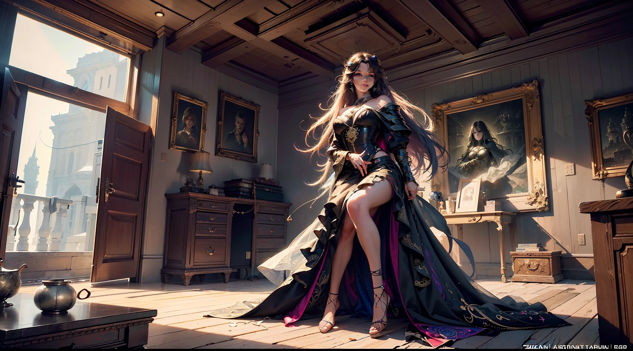 ((best quality)), ((masterpiece:1.2)), (extremely detailed:1.1), (8k, high quality, cinematic, hyper realistic, illustration), (autodesk maya, octane render, unreal engine, game character, ray tracing, hdr), (35mm focal length, f/2 aperture, dynamic perspective, depth of field),(1girl, dynamic angle), the most beautiful form of chaos, a brutalist designed, vivid colours, (zentangle, mandala, tangle, entangle), (fractal art), silk web, 3d, realistic, CG, 3D model, beautiful, elegant, confident, (hdri, bloom, rim lighting, soft lighting, low key), delicate\(armor\) wizard robe