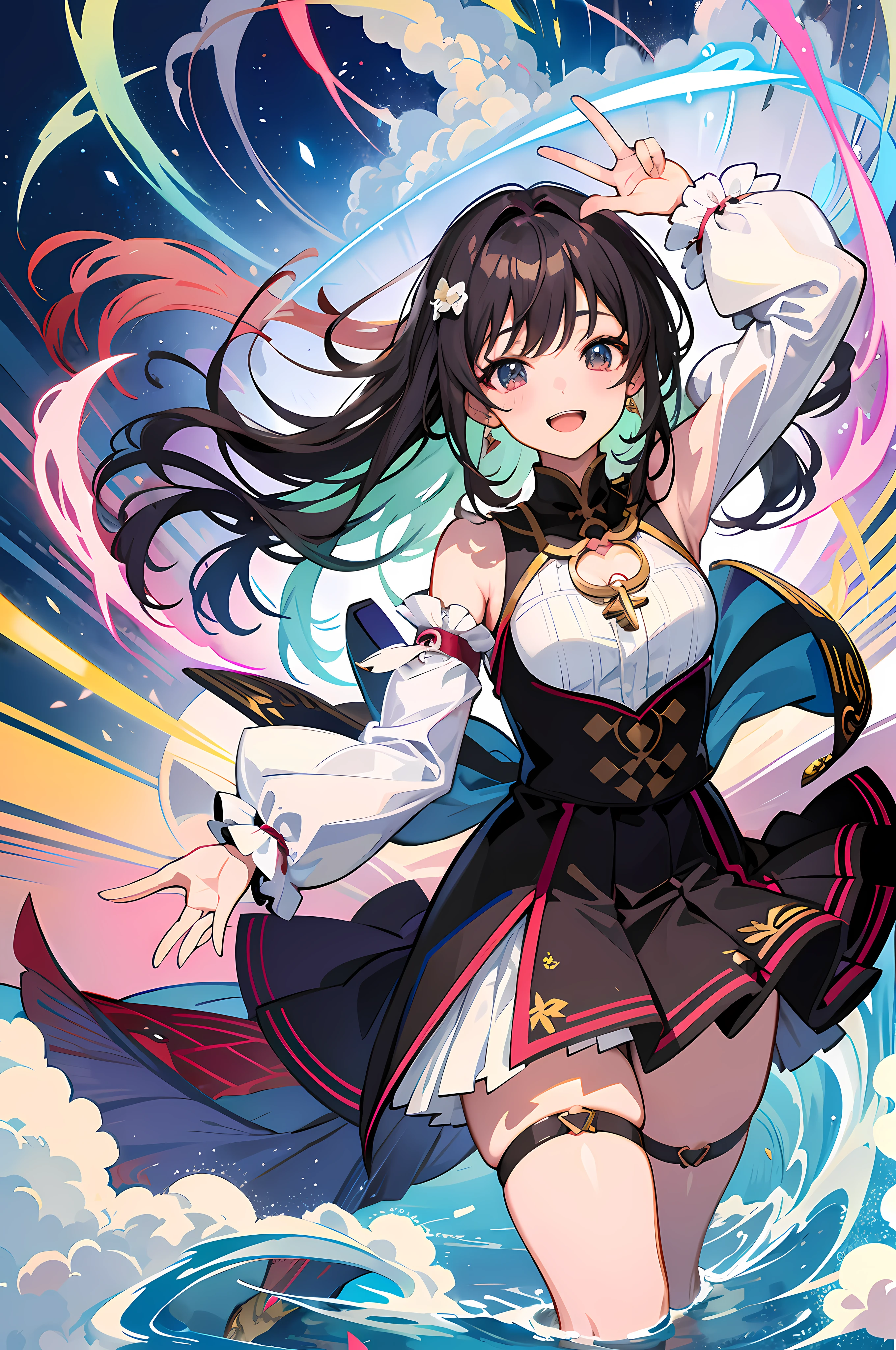 Anime girl standing in the water in a dress, with the impact of Ayaka Genshin in the background, manifested as an official high-detail artwork, an artistic style of cute anime , focusing on the characteristics of anime beautiful girls, including key anime art images Kushat Krenz, feminine, anime moe style, anime fantasy illustrations, anime waifu, etc., beautifully dressed, official anime art style, digital animation art with delicate light and shadow details, the best quality and show ultra-high-definition details, The playful and cute anime lolige forms a strong visual impact with the gorgeous stage in the idol style, the facial details are delicate and show an 8K-level high-definition sense, very happy, happy expression, blush