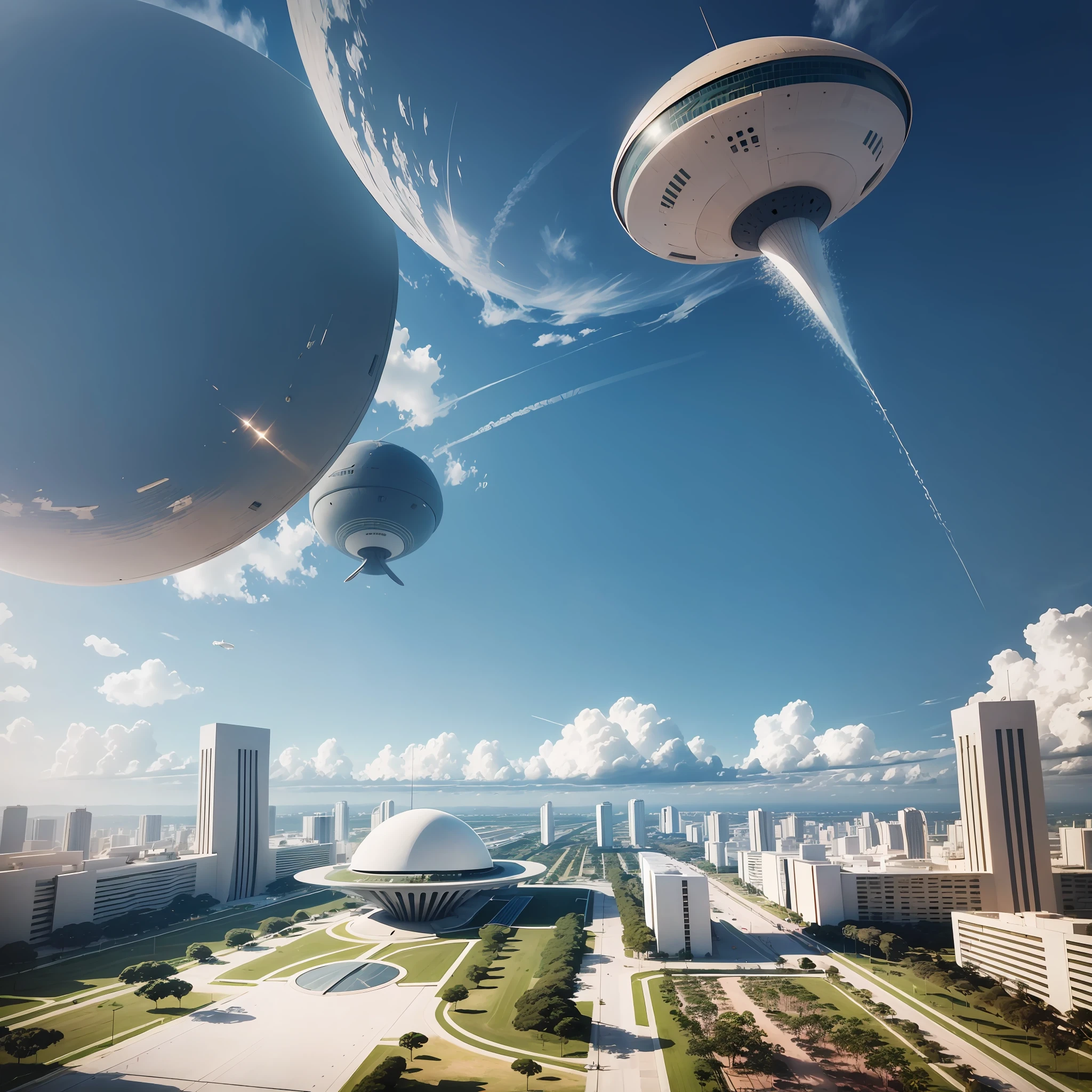 Create a UFO ship over the national congress in Brasilia in Brazil on a sunny cloudless day --auto --s2