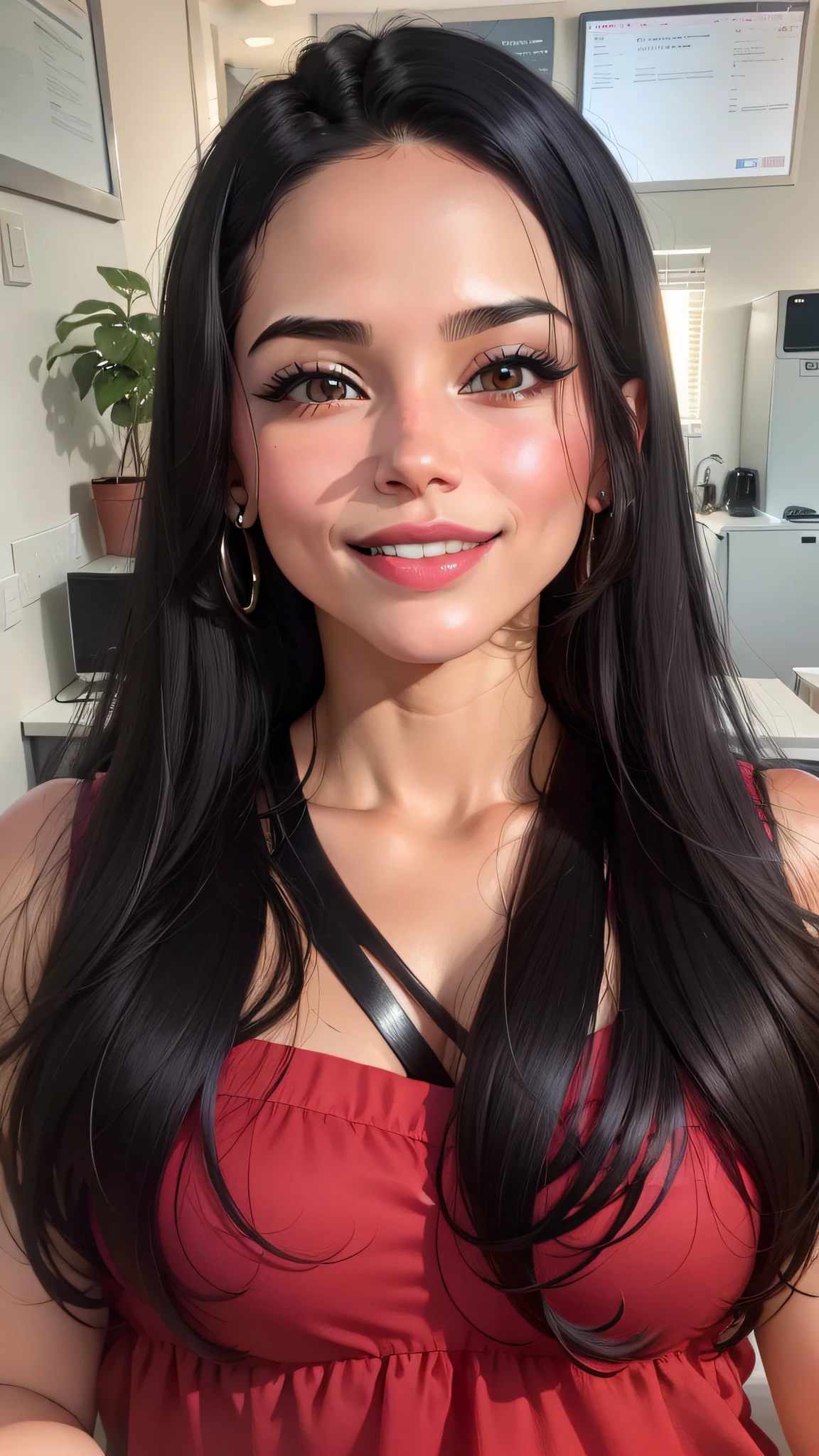Woman, young 30 years old, black hair, Latina, bigger lips and white smile --auto --s2