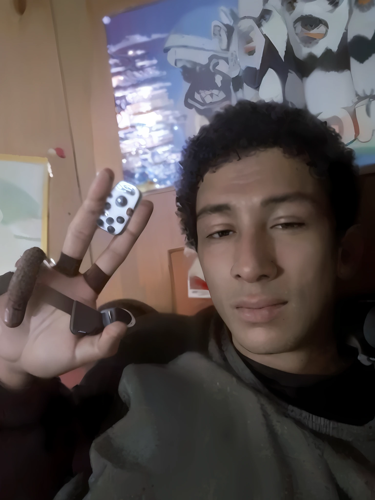 arafed man sitting in a chair with a remote in his hand, around 1 9 years old, very very low quality picture, profile pic, profile picture 1024px, 14 yo berber boy, profile picture, low quality photo, holding it out to the camera, 18 years old, atef, 1 6 years old, profile photo