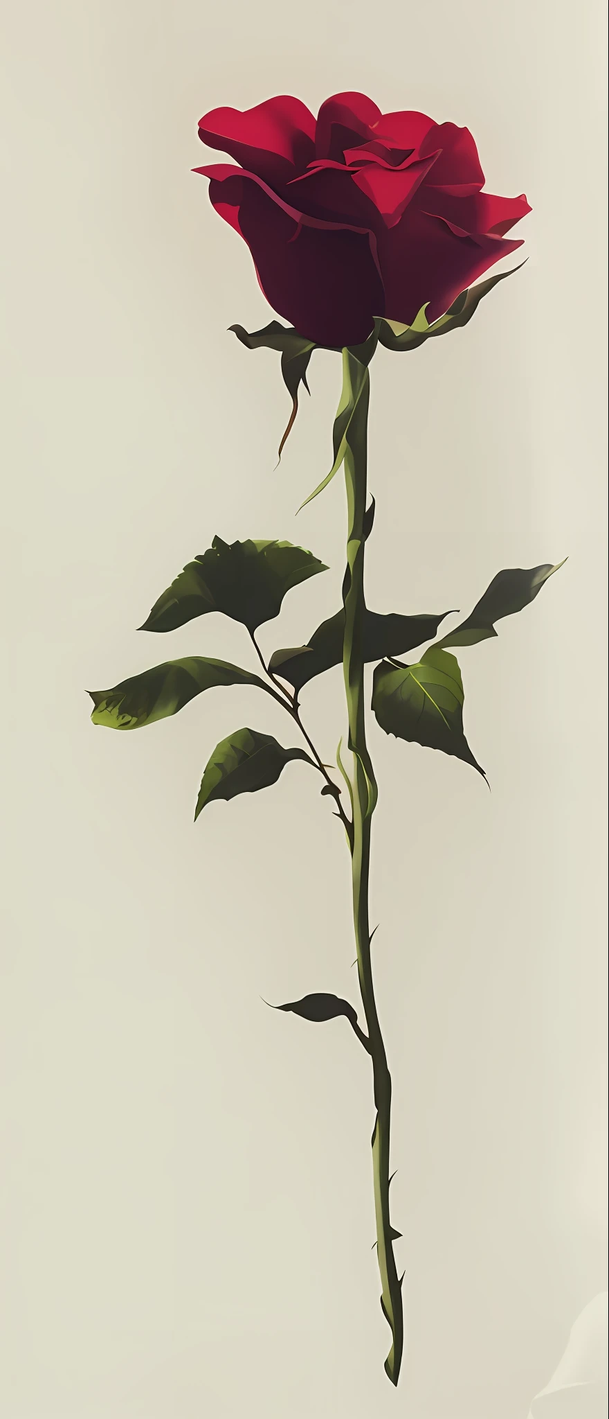 there is a red rose that is sitting in a vase, a digital painting, sharp digital painting, big leaves and stems, digital painted, botanical photo, thorn background. d&d, twisting leaves, thorns and vines. detailed, by Anna Füssli, beautiful painting of a tall, plant, green plant, rose twining