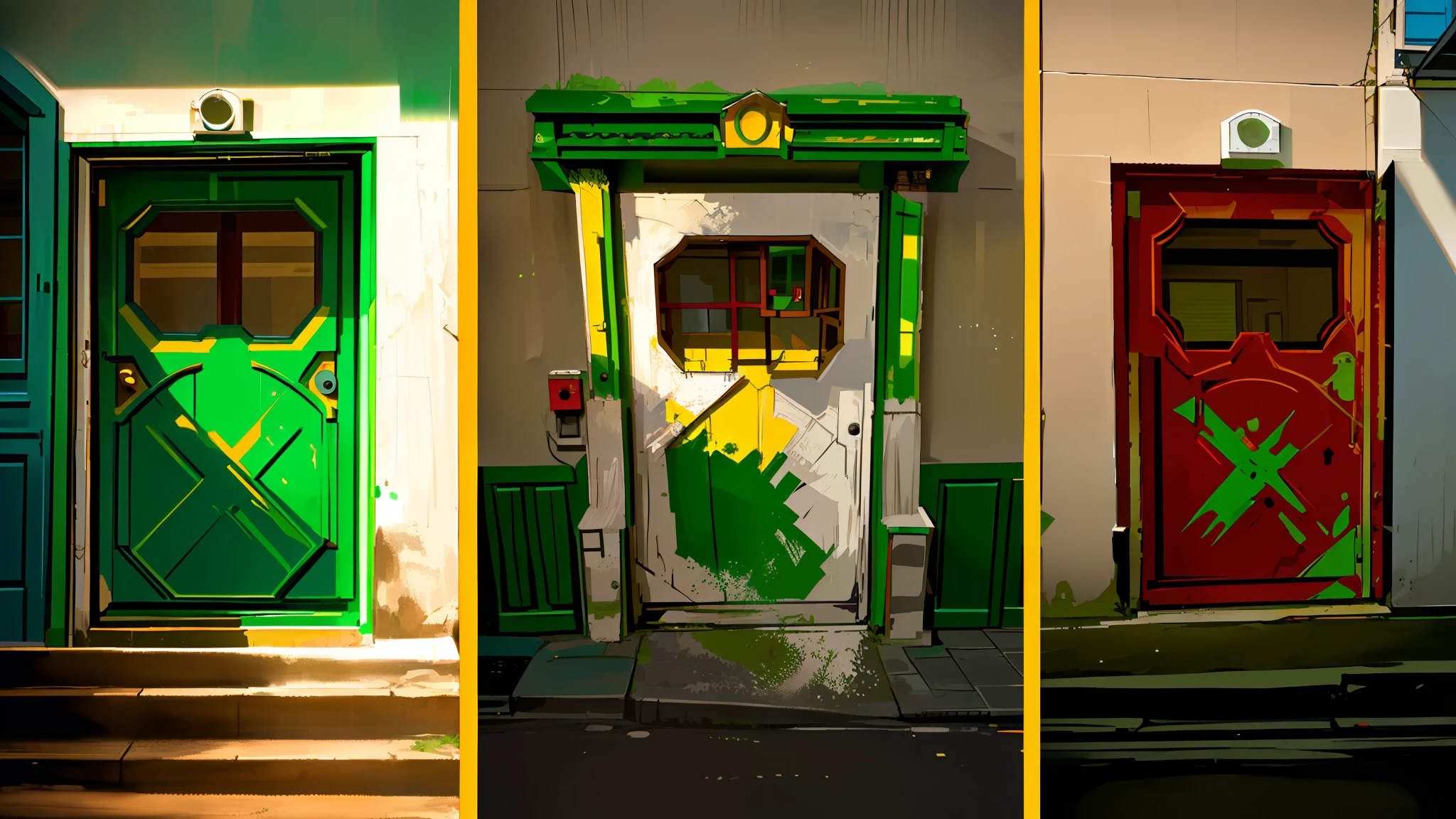 Green door, yellow door, red door