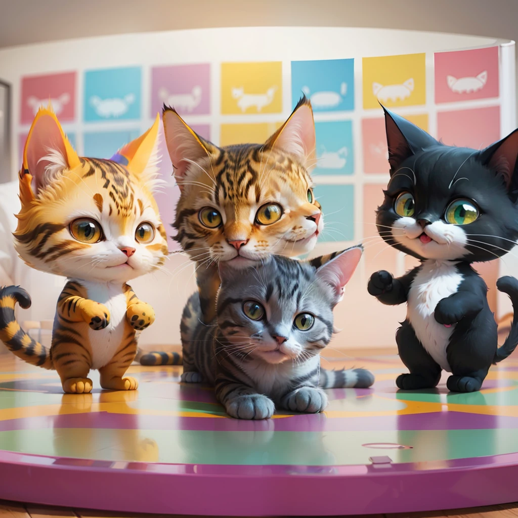a cat cartoon character with 20 different positions for marketing products, colorful, --auto --s2