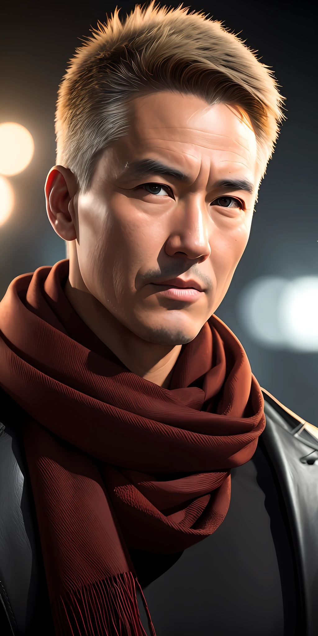 chinese man, brown eyes, red scarf, front, black case, realistic, photograph, masterpiece, realistic, realism, photo realism, high contrast, realistic digital art trends in artstation 8k hd hd hd detail, detailed, skin texture, super detailed, realistic skin texture, armor, best quality, super high resolution, (realistic: 1.4), high resolution, detailed, raw photo, sharp re, lee jerfries nikon d850 film stock photography 4 Kodak Camera Porter 400 Lens F1.6 Rich Colors Ultra Realistic Textures Realistic Dramatic Lighting Unrealistic Engine Looking at Artstation Cinestill 800,