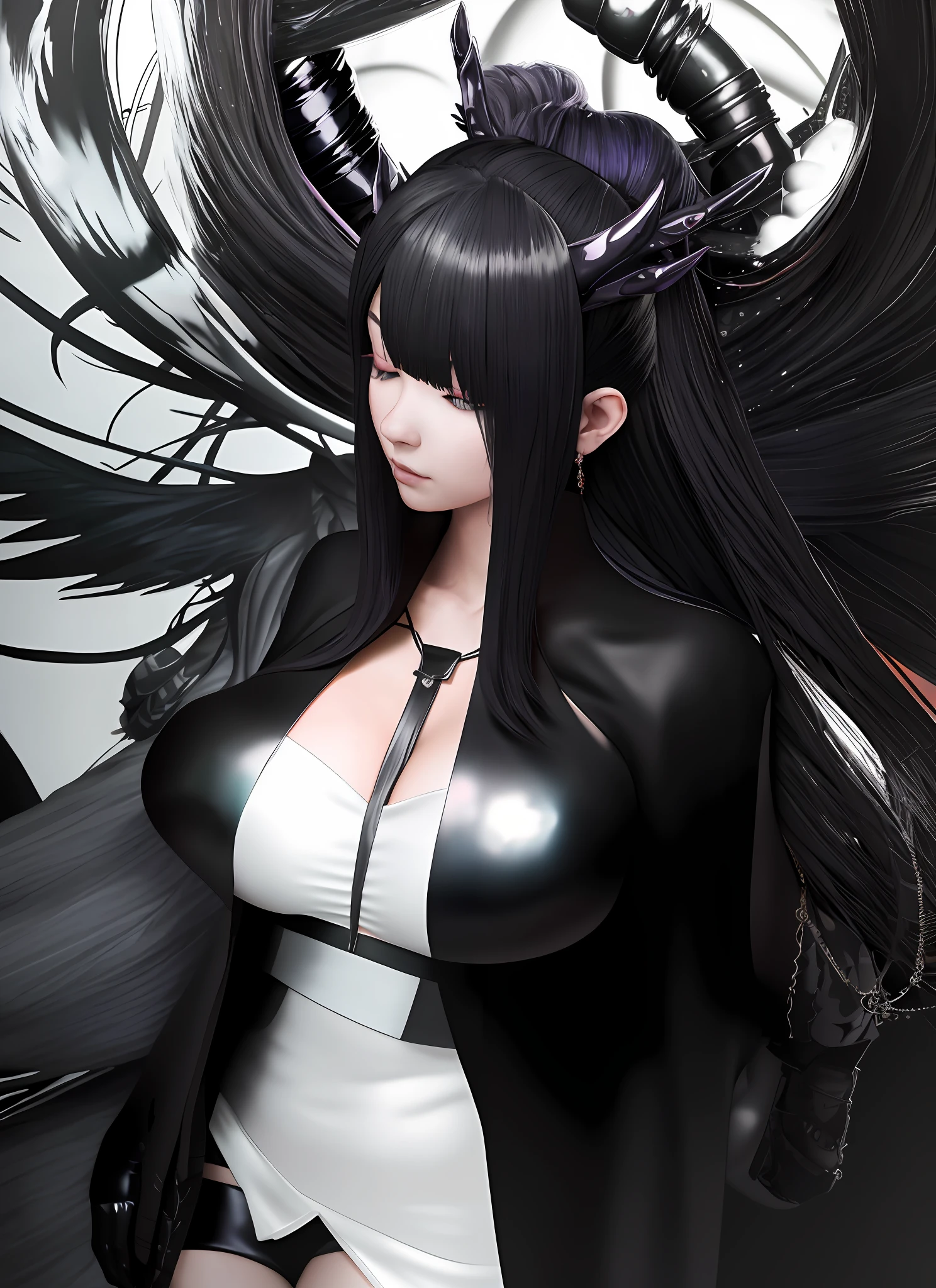 anime girl with big boos in a black outfit posing for a picture, extremely detailed artgerm, seductive anime girl, breasts covered and sfw, beautiful succubus, succubus in tight short dress, oppai, wlop and sakimichan, wlop!!, wlop rossdraws, sfw version, wlop glossy skin, wlop |