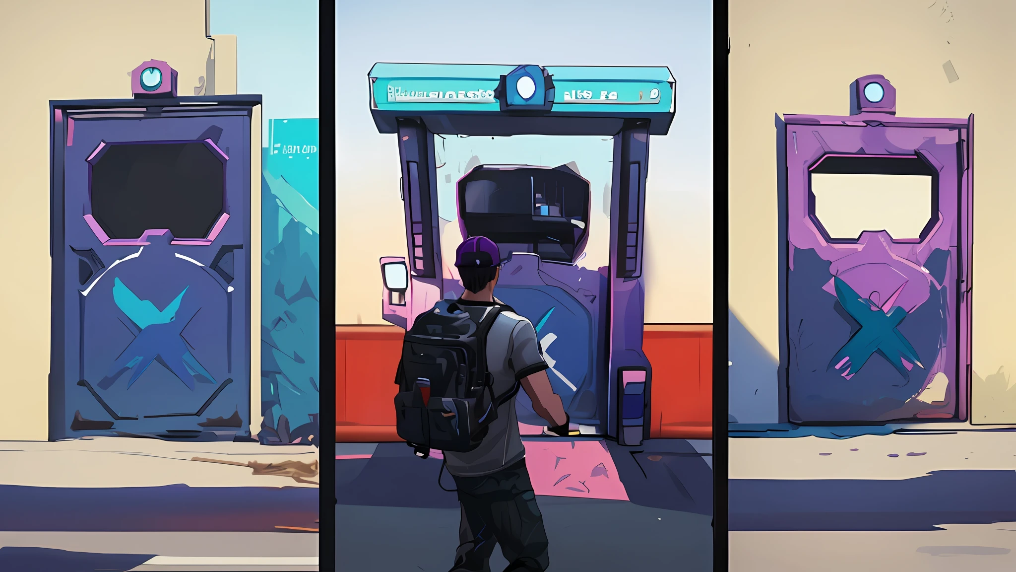 there are three different pictures of a man walking down the street, realism in style of fornite game, ingame image, realistic fortnite, style of gta v, in-game cimematic, screenshot from game, screenshot from the game, looks realistic, luscious ) in the last of us, style of inside game, in - game, in-game, dev textures