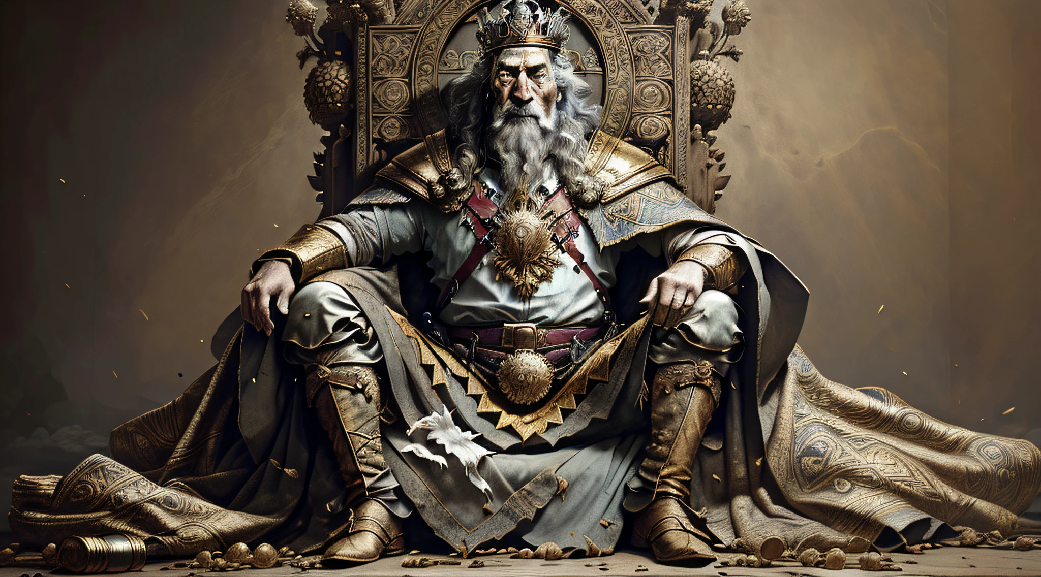 arafed man sitting on a throne with a crown on top of it, medieval old king, king of capitalism, great king of stovokor, 4k art, artstation 4k, portrait of a medieval old king, portrait of medieval old king, official artwork, the white king, 4k post, 4 k post, sat in his throne