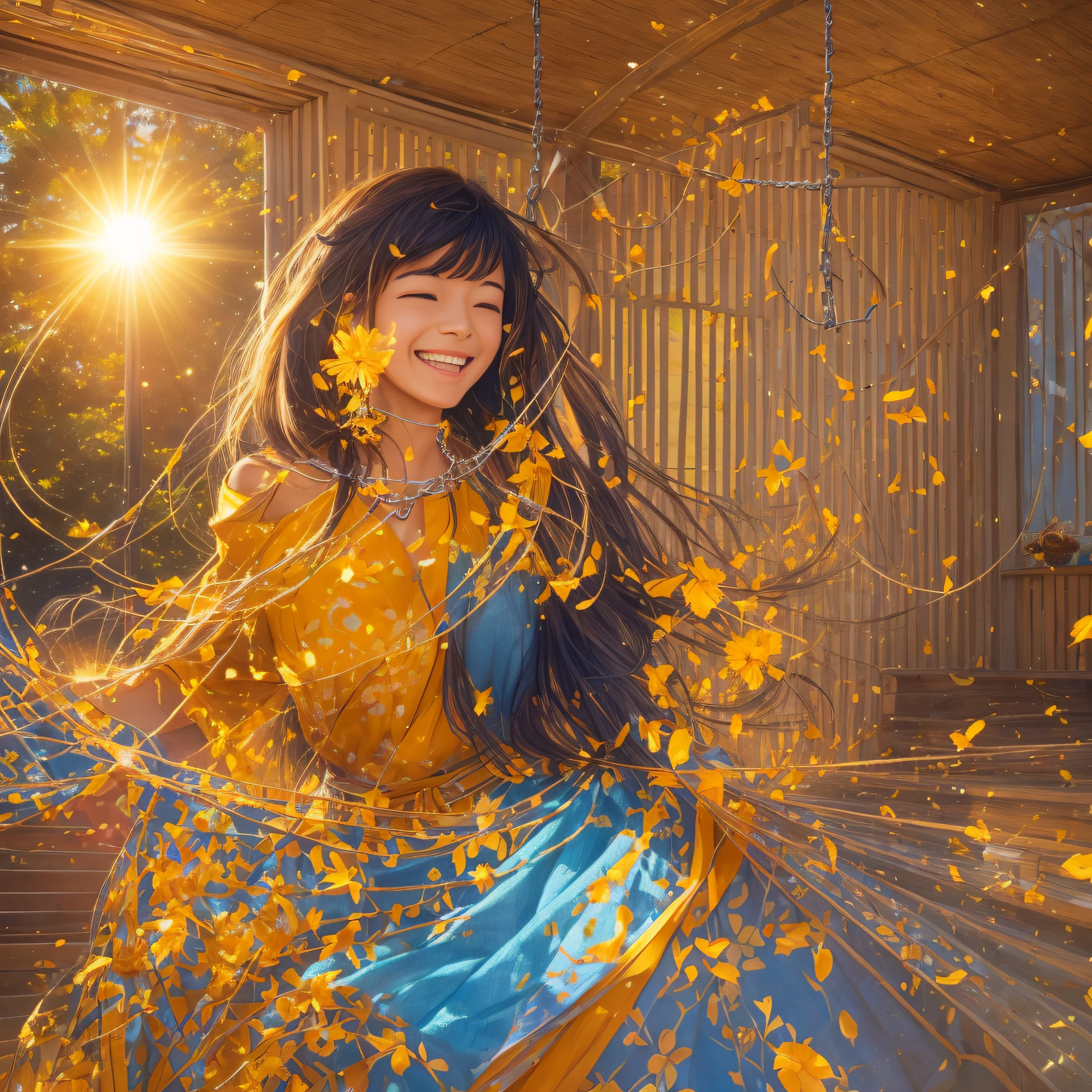 Home with a woman breaking free of mental chains and smiling with a face of Felidity and the sun and the paralyzed universe attract them when the sun shines in front of him --auto --s2