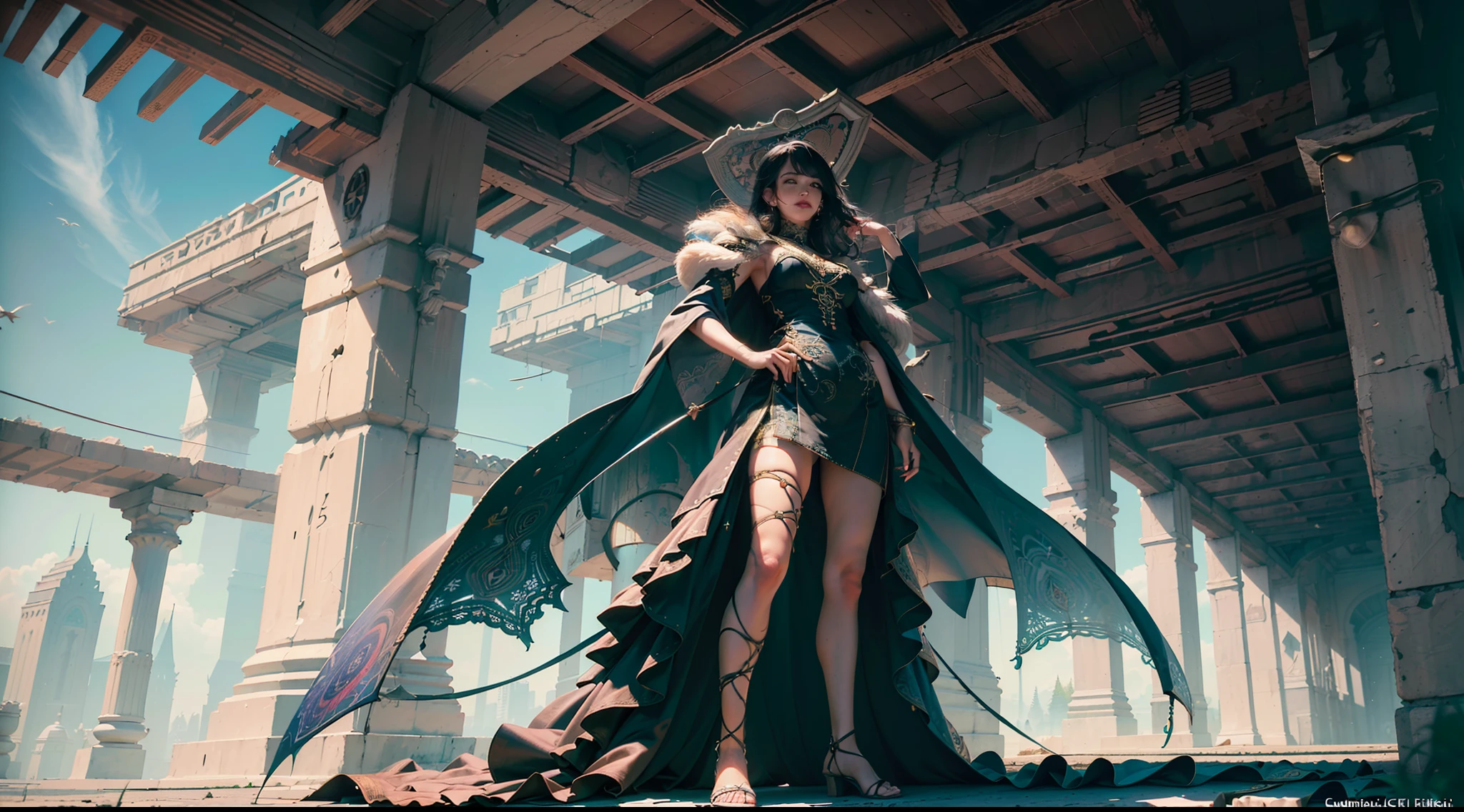 ((best quality)), ((masterpiece:1.2)), (extremely detailed:1.1), (8k, high quality, cinematic, hyper realistic, illustration), (autodesk maya, octane render, unreal engine, game character, ray tracing, hdr), (35mm focal length, f/2 aperture, dynamic perspective, depth of field),(1girl, dynamic angle), the most beautiful form of chaos, a brutalist designed, vivid colours, (zentangle, mandala, tangle, entangle), (fractal art), silk web, 3d, realistic, CG, 3D model, beautiful, elegant, confident, (hdri, bloom, rim lighting, soft lighting, low key), delicate\(armor\) wizard robe
