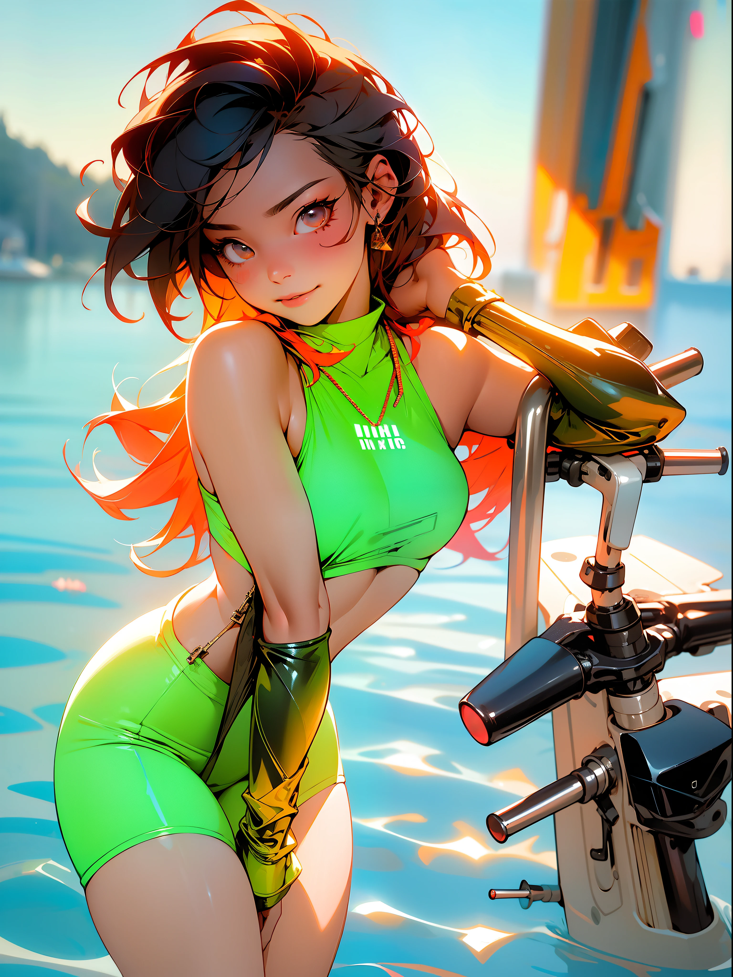 ((Best quality)), ((masterpiece)), (detailed: 1.4), (Absurd), light-skinned lolita with micro bikini, Genesis evangelion neon style clothing, 2 piece clothing, colored hair, tattoo on arms, cybernetic hand, pastel, centered, scale to fit dimensions, HDR (High Dynamic Range),Ray Tracing,NVIDIA RTX,Super-Resolution,Unreal 5,Subsurface dispersion, PBR texture, Post-processing, Anisotropic filtering, Depth of field, Maximum clarity and sharpness, Multilayer textures, Albedo and specular maps, Surface shading, Accurate simulation of light-material interaction, Perfect proportions, Octane Render, Two-tone lighting, Wide aperture, Low ISO, White balance, Rule of thirds, 8K RAW, crysisnanosuit