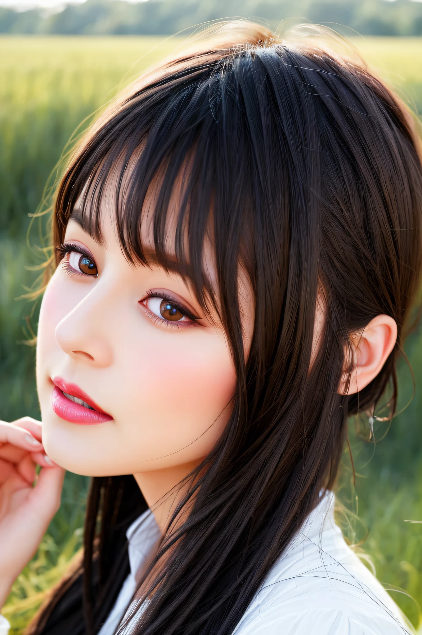 "Imagine a spirited girl with sleek black hair, wearing a vibrant dress, in an open field under the vast sky. Her eyes, full of life and curiosity, shine brightly, mirroring the boundless beauty of nature., trending on ArtStation, trending on CGSociety, Intricate, High Detail, Sharp focus, dramatic, photorealistic painting art by midjourney and greg rutkowski