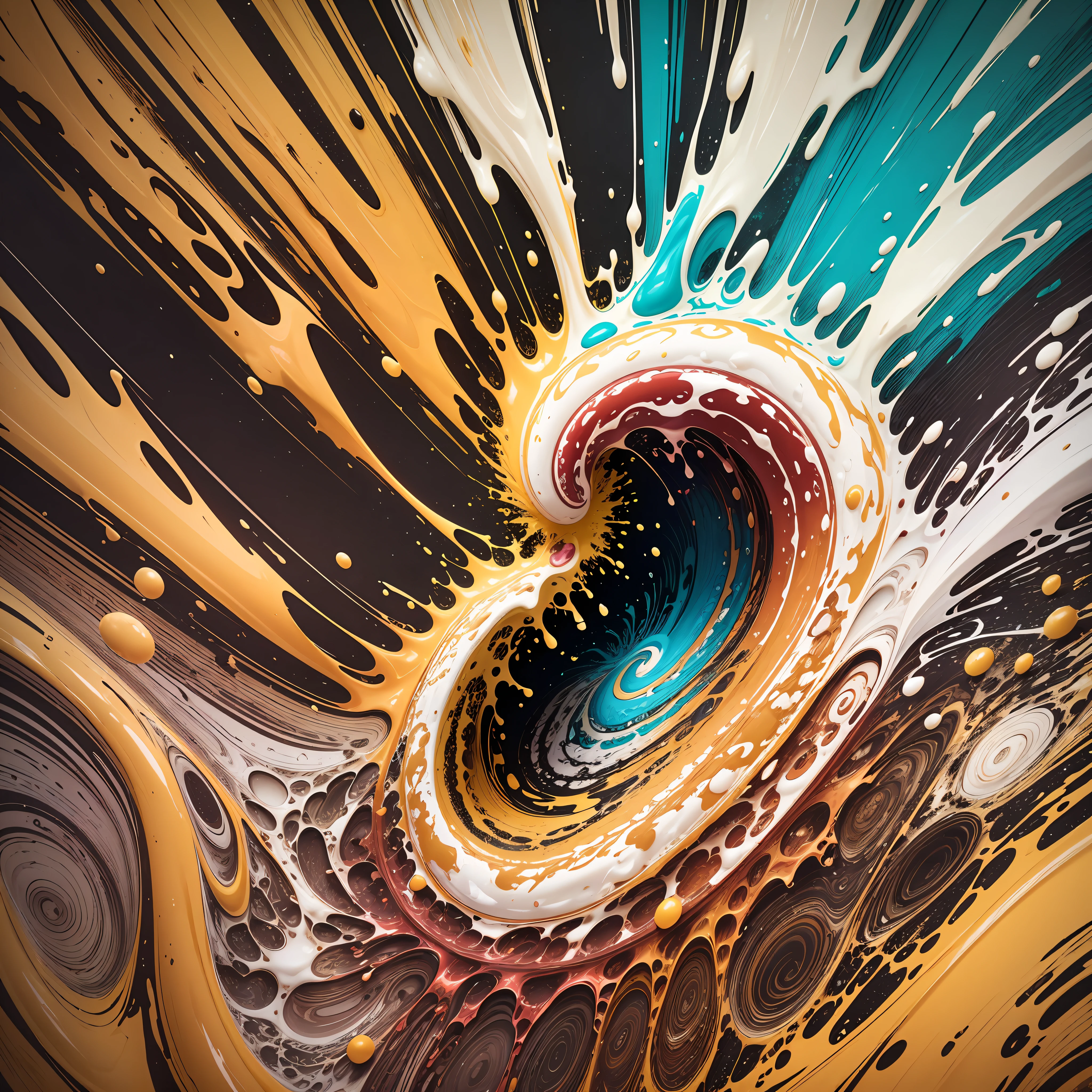 abstract background of fluid painting with a yellow swirl and cylindrical cells 3D, brown, ochre, white and gold, fluid abstract art drained liquid, intricate fluid neon paint, fluid painting of phosphoric and very bright liquid marble, vibrant acrylic art abstract liquid, colorful swirls of paint, gold marbled paper background, swirling liquids, bright marbled neon effect, spilled paint art, paint swirls, paint spill aesthetics --auto --s2