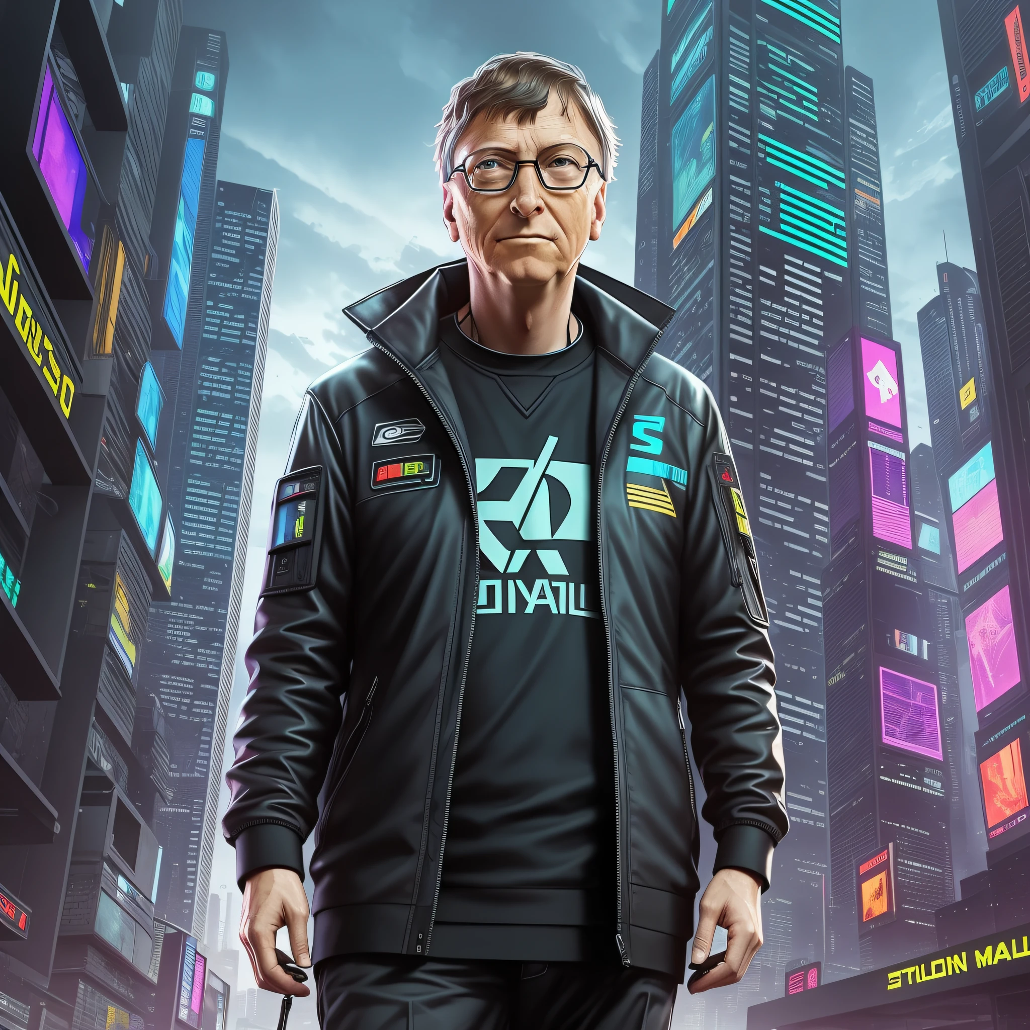 BILL GATES, cyberpunk style,REALISTIC --auto --s2
