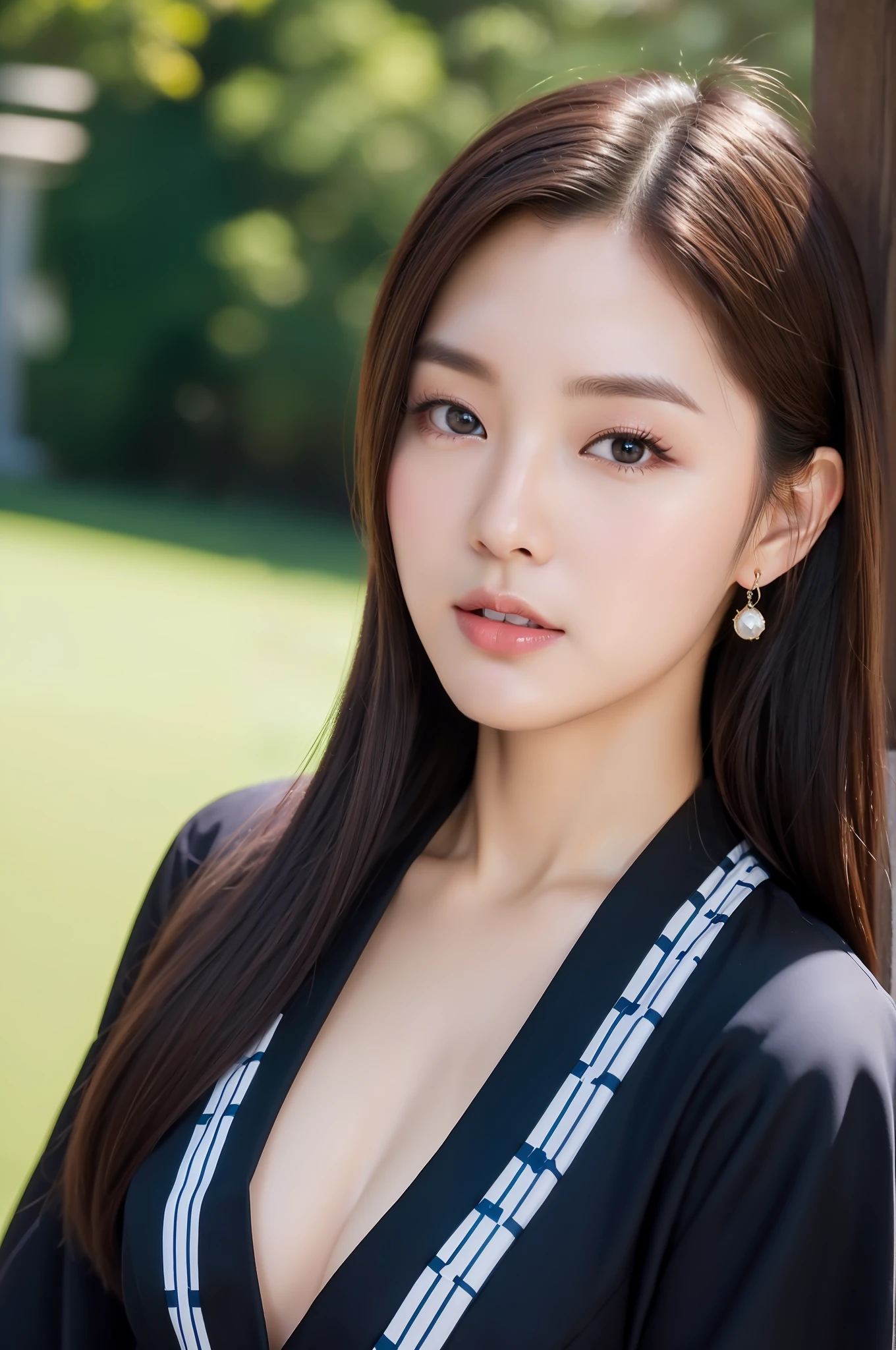 ((Top Quality, 8K, Masterpiece: 1.3)), Sharp Focus: 1.2, (Super Beautiful Face: 1.0), (Slender Abs Beauty: 1.0), (Shiny Skin: 1.0), Realistic Photography, Black Hair, Realistic Pupils, Video Lighting, High Definition Eyes and Face, Video Lighting, (Cowboy Shot: 1.3), kimono, hakama, obi, (Korean Cute Actress)