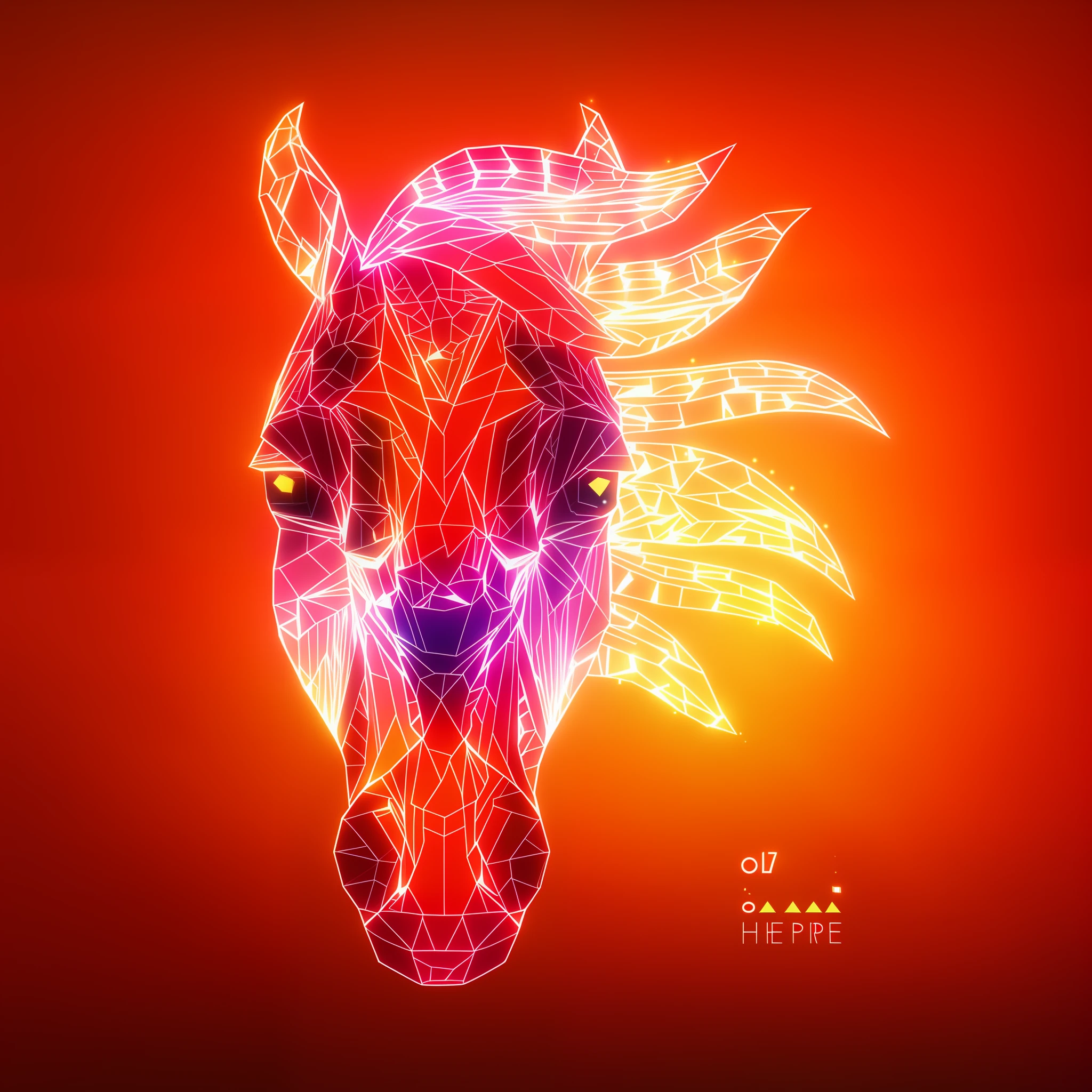 Low Poly style, orange-red, polyhedral horse, C4D, extremely clear,