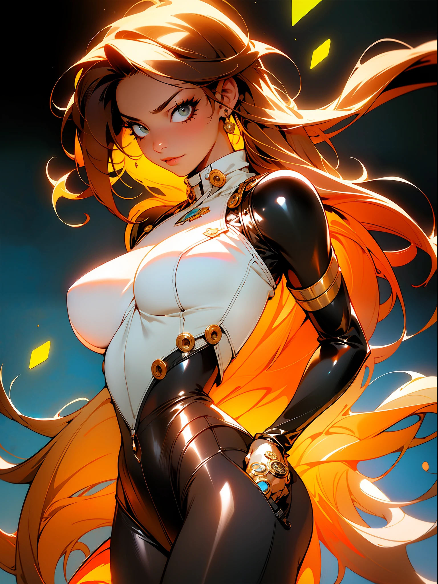 background, mixed-language_text, Japanese letters in graffit ,girls, long blonde hair, excellent lighting, sidelighting, (), vhsKeeper,, style GUILTY GEAR -STRIVE perfect ultimate (flat color: 1.3), (magazine_cover: 1.4), (multicolored_background: 1.3), striped_background, card_background, :: comix style by joe madureira :: circular pieces of white metals glued to the arms ultra detailed coming out sparkling shine, , perfect and detailed, ultra detailed shirt with drawing Abstract and patterned with Japanese letters in graffit on the sides of the outfit, image of girls with Big Breast, on top of a futuristic motorcycle, with immersive effects, hover effect, background style graffiti tribal tattoo with vibrant colors "HDR Ultra" detailed and with focus effect, (masterpiece: 1.2, best quality), (beautiful eyes with huge eyelashes finely detailed: 1.2), , ((Solo)), (Finely detailed eyes and detailed face :1.3), in various full-body attack poses, (cute background: 1.2),futuristic costume, Super detailed circular metals Clinging to arms and pants, fantastic paintings, HDR (High Dynamic Range),Ray Tracing,NVIDIA RTX,Super-Resolution,Unreal 5,Subsurface dispersion, PBR texture, Post-processing, Anisotropic filtering, Depth of field, Maximum clarity and sharpness, Multilayer textures, Albedo and specular maps, Surface shading, Accurate simulation of light-material interaction, Perfect proportions, Octane Render, Two-tone lighting, Wide aperture, Low ISO, White balance, Rule of thirds, 8K RAW, crysisnanosuit