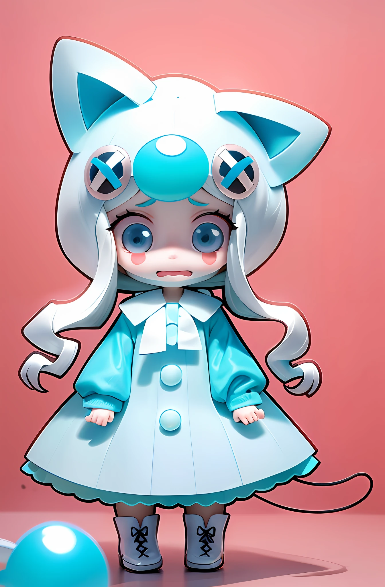 Masterpiece, Best Quality, Official Art, 8k Wallpaper, Very Detailed, Illustration, 1 Girl, White Hair, Beautiful Eyes, Super Cute Girl Full Body 3D Drawing, Good Looking Eyes, Big Eyes, Cute, Happy, C4D, Pop Matt Blind Box, Glow Bubble, Toy, Solid Color Background, Chibi, Fluorescent Translucence, Glow Body, Kawaii, Doll, Pop Mart Blind Box, Pixar, Intricate Details, 3D Rendering, Blender, OC Renderer, Fol Body reference sheet,dribble,high details,8k,studio lighting,loli,petite,child,chibi ,
