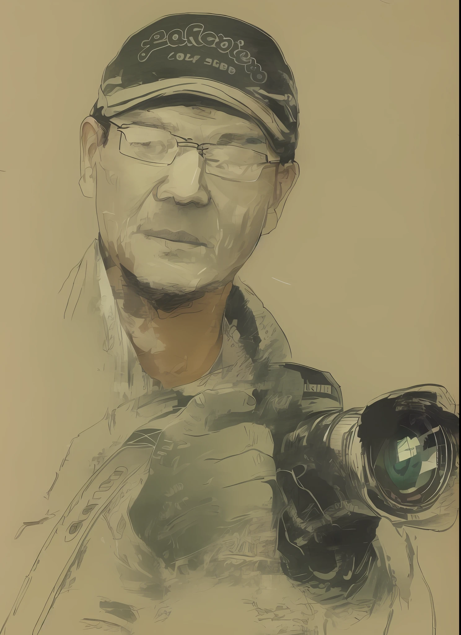 a drawing of a man holding a camera in his hand, artists portrait, inspired by Tsuguharu Foujita, art jiro matsumoto, shichiro kobayashi, masashi ando, solo 3 / 4 portait, self portrait, inspired by Zhou Jichang, inspired by Huang Binhong, by Ni Zan, solo portrait, inspired by Dong Qichang