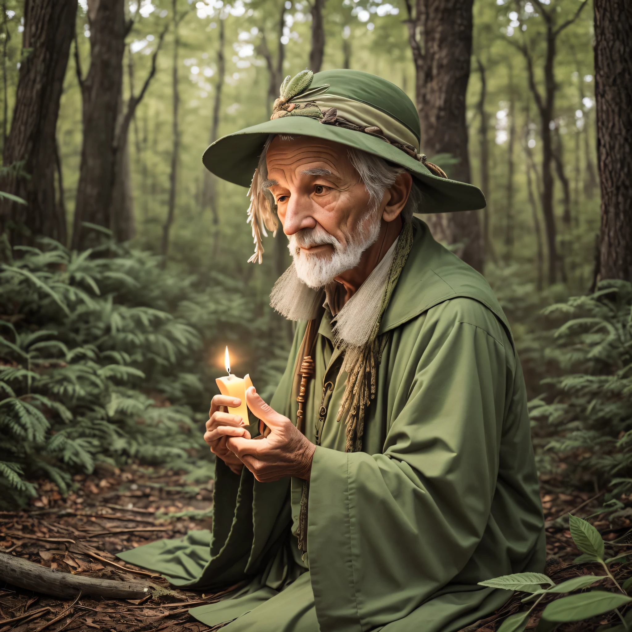 Old sage in the woods with a candle --auto --s2