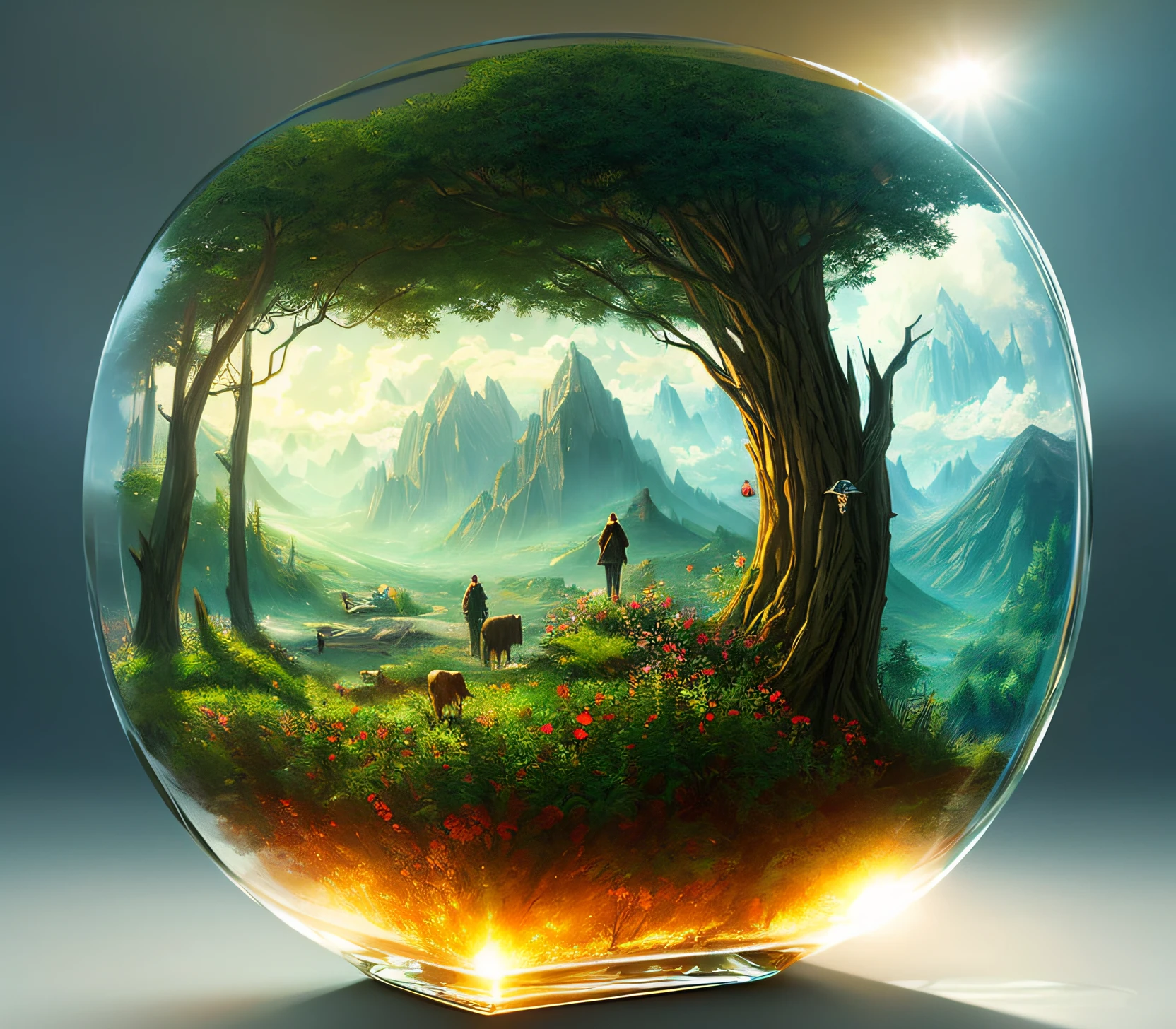 cinematic universe inside of a glass cube, sharp focus, concept art, very detailed, very realistic, trending on artstation, in the style of ALBERT BIERSTADT