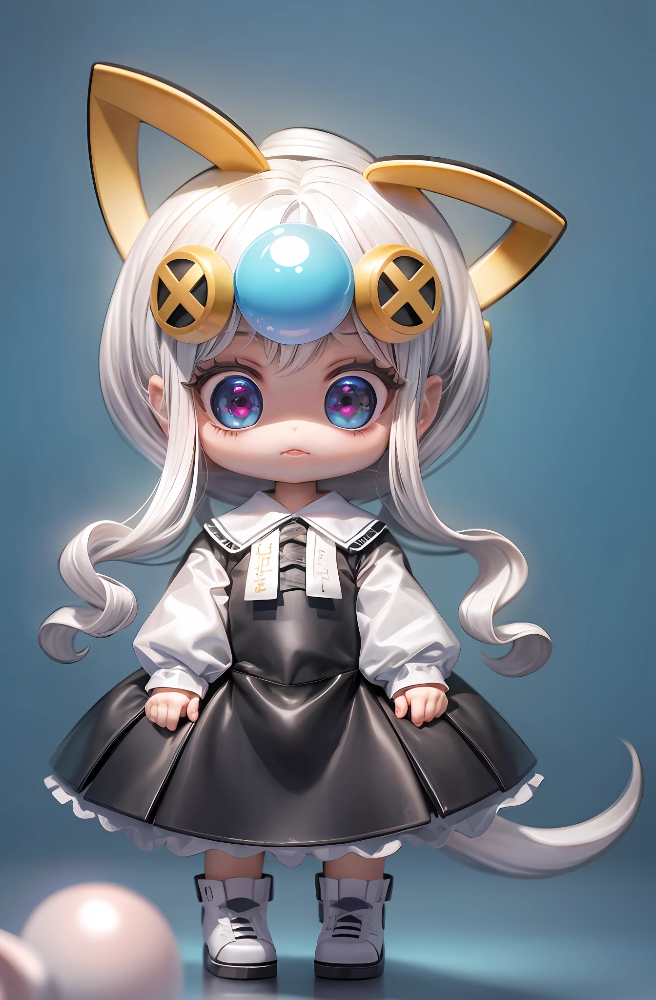 Masterpiece, Best Quality, Official Art, 8k Wallpaper, Very Detailed, Illustration, 1 Girl, White Hair, Beautiful Eyes, Super Cute Girl Full Body 3D Drawing, Good Looking Eyes, Big Eyes, Cute, Happy, C4D, Pop Matt Blind Box, Glow Bubble, Toy, Solid Color Background, Chibi, Fluorescent Translucence, Glow Body, Kawaii, Doll, Pop Mart Blind Box, Pixar, Intricate Details, 3D Rendering, Blender, OC Renderer, Fol Body reference sheet,dribble,high details,8k,studio lighting,,petite,child,chibi ,