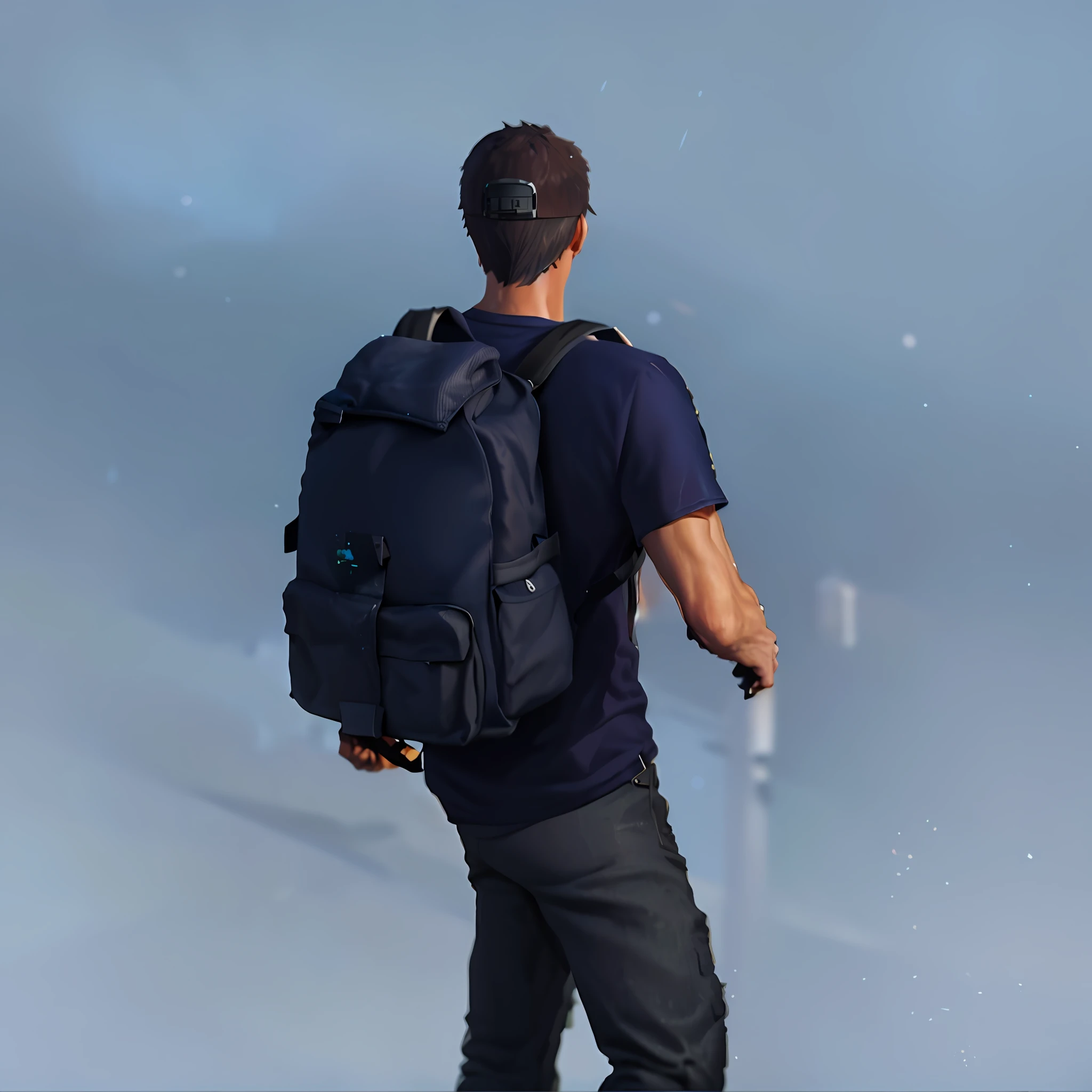 there is a man with a backpack walking on a skateboard, with a backpack, carrying survival gear, the man have a backpack, backpack, a man wearing a backpack, (rust), realism in style of fornite game, realistic fortnite, as a fortnite character, 3 d render of jerma 9 8 5, a backpack, fortnite character, in-game 3d model