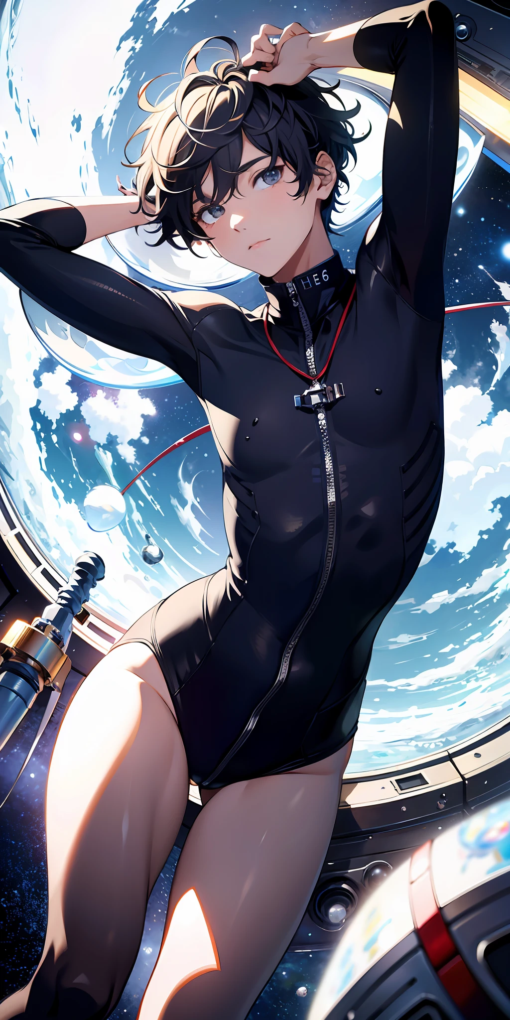 ridiculous resolution, high resolution, (masterpiece:1.4), super detailed, 1boy, seen from above, space, floating, --v 6