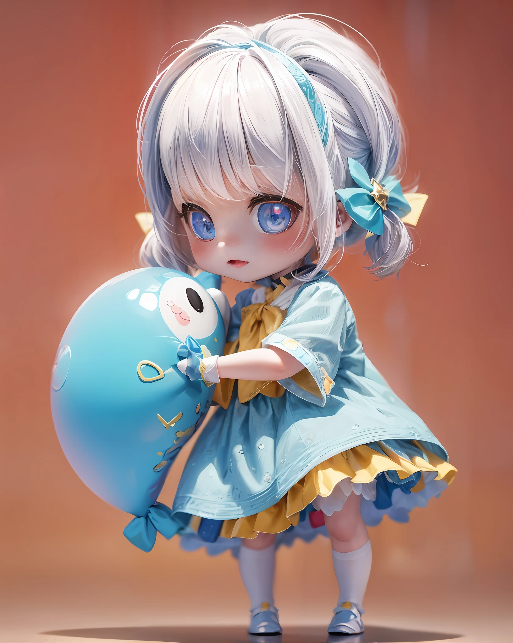 Masterpiece, Best Quality, Official Art, 8k Wallpaper, Very Detailed, Illustration, 1 Girl, White Hair, Beautiful Eyes, Super Cute Girl Full Body 3D Drawing, Good Looking Eyes, Big Eyes, Cute, Happy, C4D, Pop Matt Blind Box, Glow Bubble, Toy, Solid Color Background, Chibi, Fluorescent Translucence, Glow Body, Kawaii, Doll, Pop Mart Blind Box, Pixar, Intricate Details, 3D Rendering, Blender, OC Renderer, Fol Body reference sheet,dribble,high details,8k,studio lighting,,petite,child,chibi ,