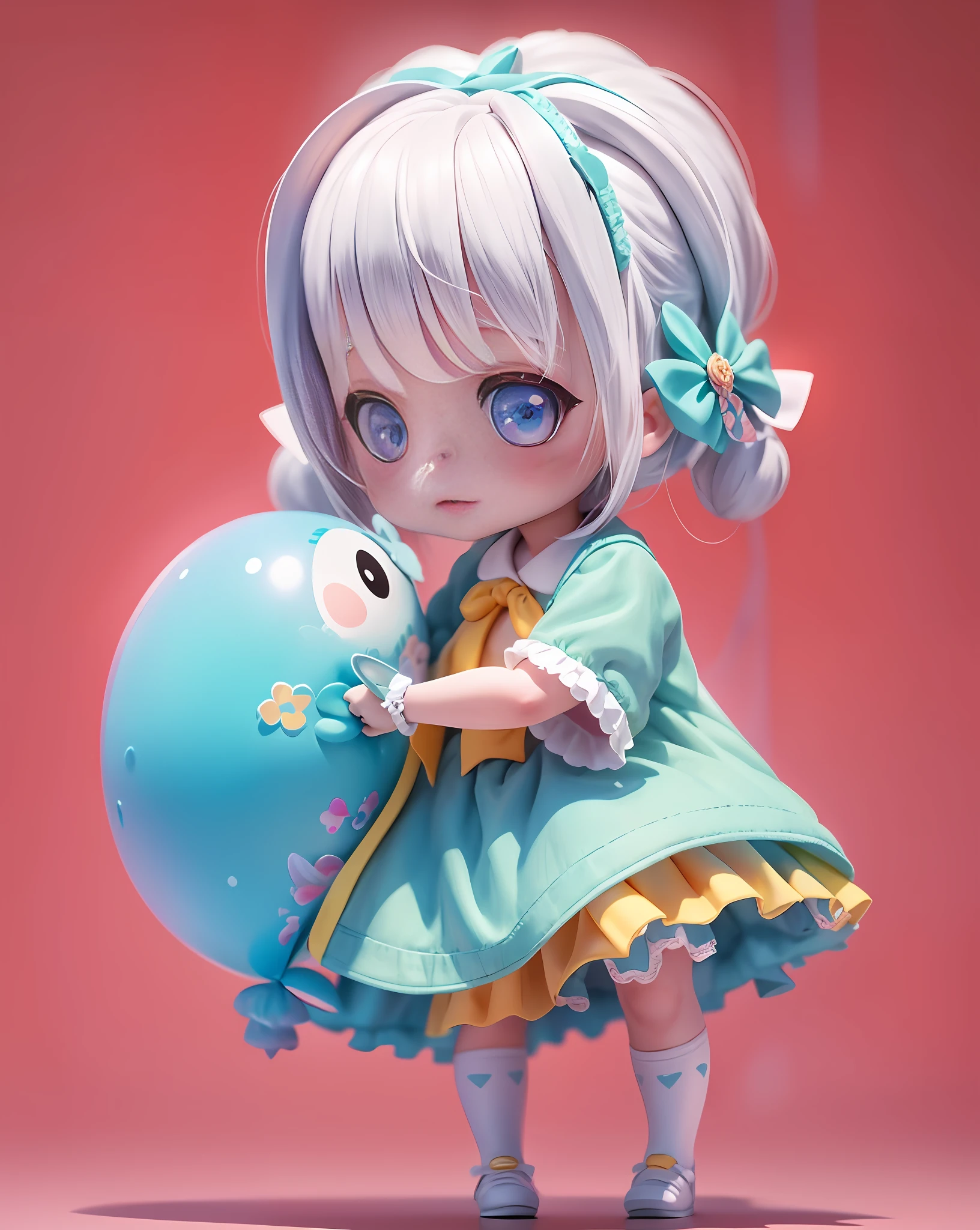 Masterpiece, Best Quality, Official Art, 8k Wallpaper, Very Detailed, Illustration, 1 Girl, White Hair, Beautiful Eyes, Super Cute Girl Full Body 3D Drawing, Good Looking Eyes, Big Eyes, Cute, Happy, C4D, Pop Matt Blind Box, Glow Bubble, Toy, Solid Color Background, Chibi, Fluorescent Translucence, Glow Body, Kawaii, Doll, Pop Mart Blind Box, Pixar, Intricate Details, 3D Rendering, Blender, OC Renderer, Fol Body reference sheet,dribble,high details,8k,studio lighting,loli,petite,child,chibi ,
