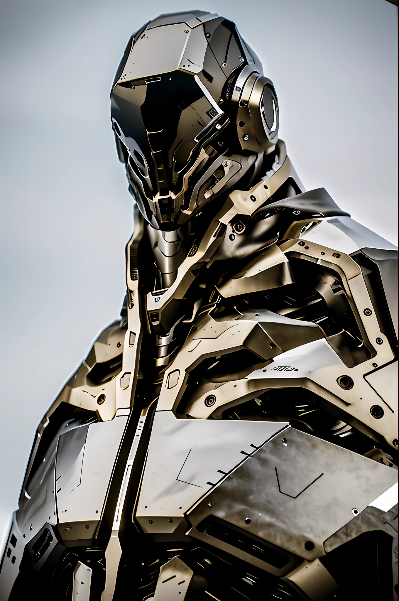 nousr robot best quality, cgunity, 8k, raw photo of (beautiful:1.2) cyborg man, warframe style, black gold, ultra detailed, ambient light, volumetric lighting, realistic, realistic lighting, cinematic lighting, depth of field, sharp focus, dynamic pose, face focus, looking at viewer, (high contrast:1.2), (film grain)