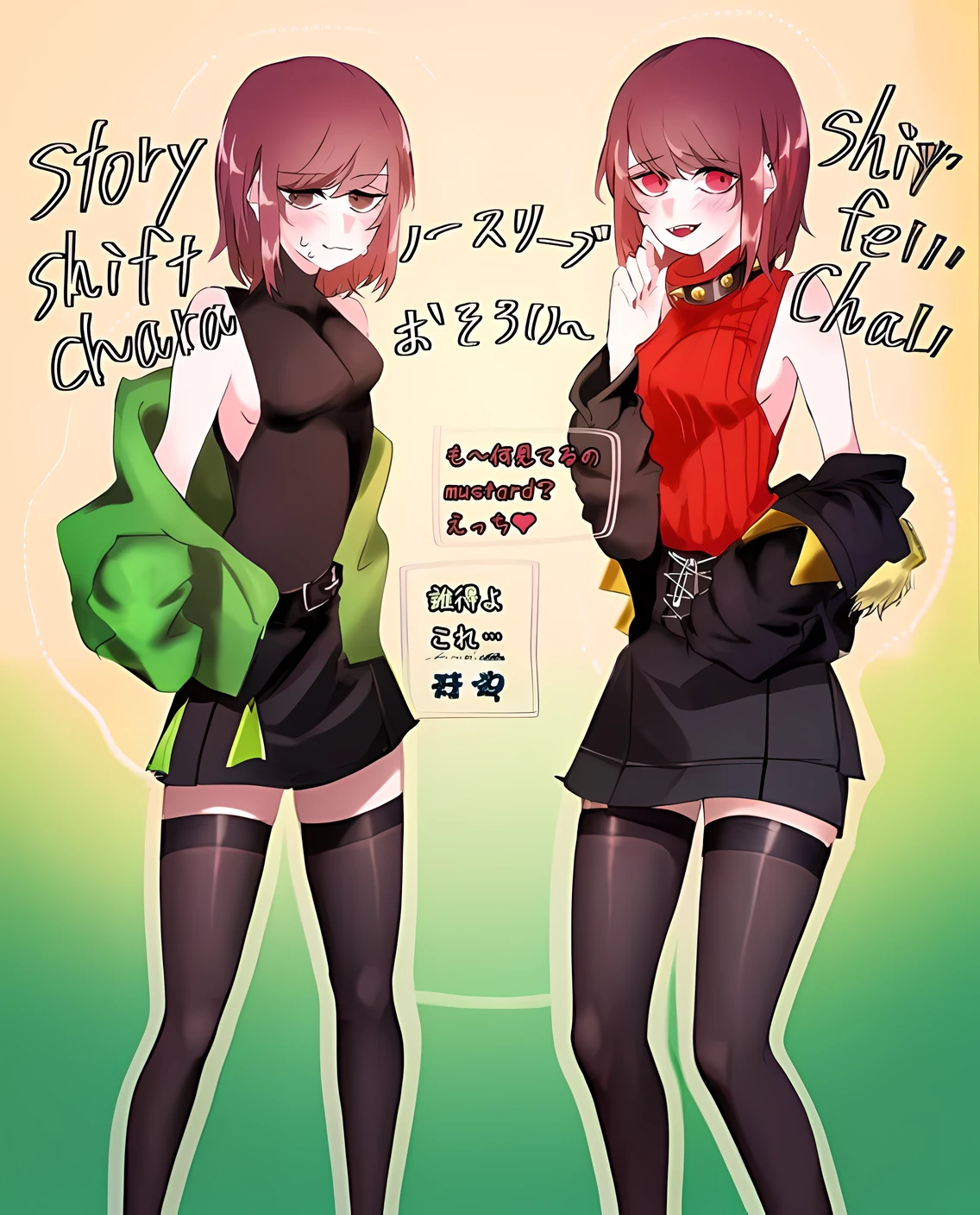anime characters dressed in black and green are posing for a picture, pixiv 3dcg, from girls frontline, pixiv, at pixiv, girls frontline style, sasoura, anya from spy x family, ecchi anime style, 2b, 2 b, ecchi style, half invoker half megumin, anime style only