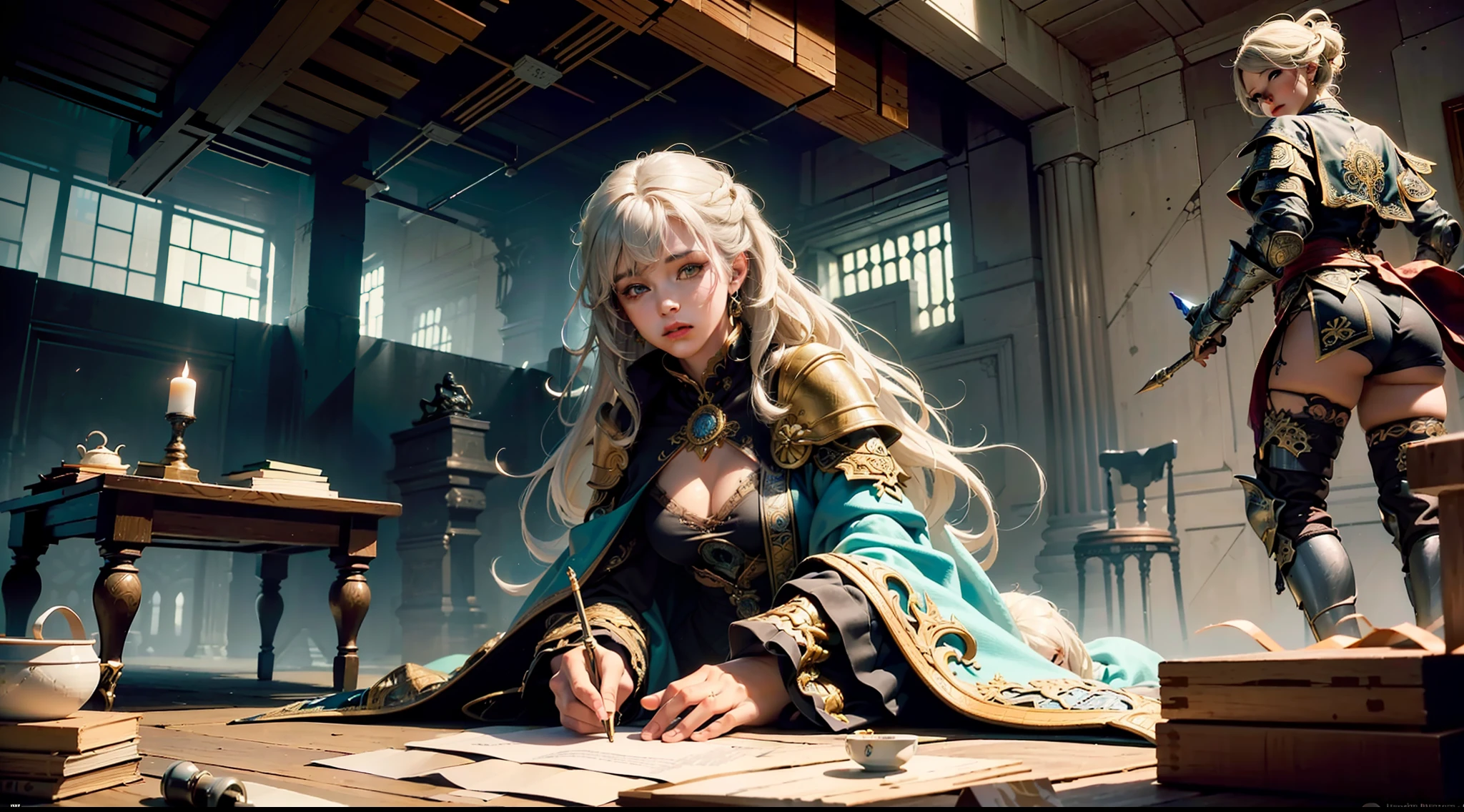 ((best quality)), ((masterpiece:1.2)), (extremely detailed:1.1), (8k, high quality, cinematic, hyper realistic, illustration), (autodesk maya, octane render, unreal engine, game character, ray tracing, hdr), (35mm focal length, f/2 aperture, dynamic perspective, depth of field),(1girl, dynamic angle), the most beautiful form of chaos, a brutalist designed, vivid colours, (zentangle, mandala, tangle, entangle), (fractal art), silk web, 3d, realistic, CG, 3D model, beautiful, elegant, confident, (hdri, bloom, rim lighting, soft lighting, low key), delicate\(armor\) wizard robe