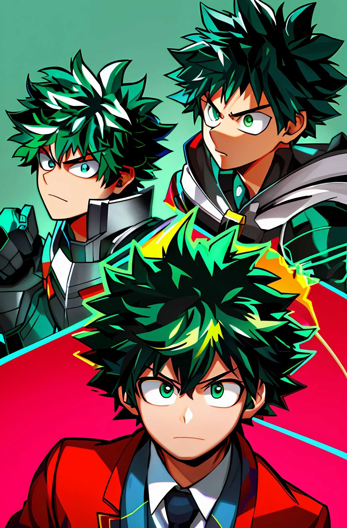 young, city, serious and friendly, perfect quality, clear focus (clutter - house: 0.8), (masterpiece: 1.2) (realistic: 1.2) (bokeh) (best quality) (detailed skin: 1.3) (complex details) (8K) (detail eyes) (sharp focus) Deku, whose real name is Izuku Midoriya, is the protagonist of "Boku no Hero Academia" and is known as the number one hero, All Might. Teenager of thin appearance and short stature. spiky green hair. Japanese cartoon style anime known as "anime". distinctive features, with large, expressive eyes, elaborate hair, and vibrant colors. fluid and dynamic movements. shading and lighting. Serious and strong appearance. However, his hero costume, green suit with white and red details, hero in training. humility, determination, hero, anime 2d, stylized, expressive