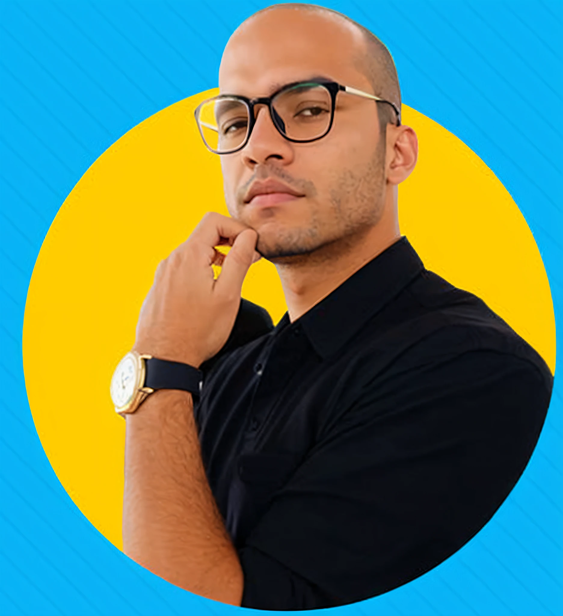 arafed man with glasses and a watch on his wrist, caio santos, instagram post, smooth in _ the background, dan dos santos, alejandro mirabal, david rios ferreira, avatar for website, man with glasses, nft portrait, inspired by Antônio Parreiras, high quality portrait, aaron sims, profile photo, headshot profile picture