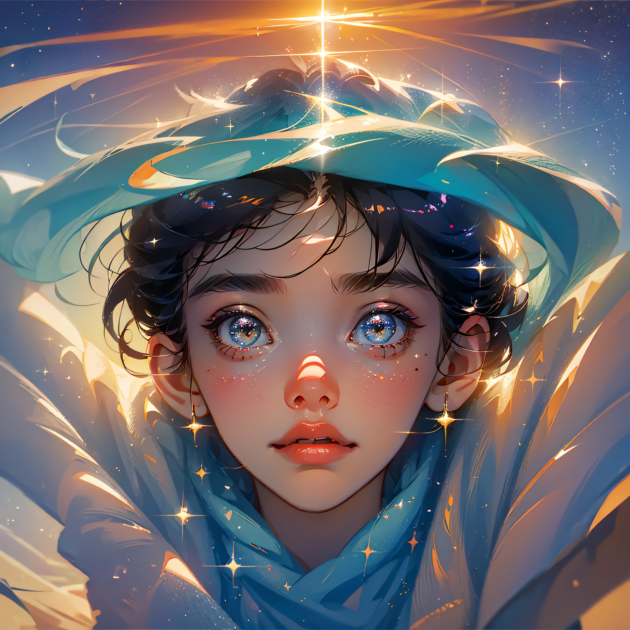 Masterpiece, Best Quality, Movie Stills, Boy, Floating in the Sky, Pixar Style, Close-Up, Bright, Happy, Warm Soft Light, Sunset, (Sparkle: 0.7) --auto --s2