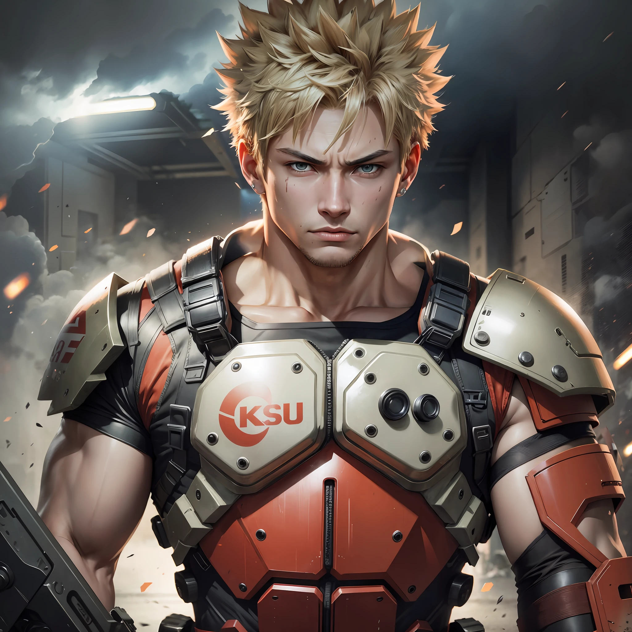 Katsuki bakugou, (combat suit), realistic,8k