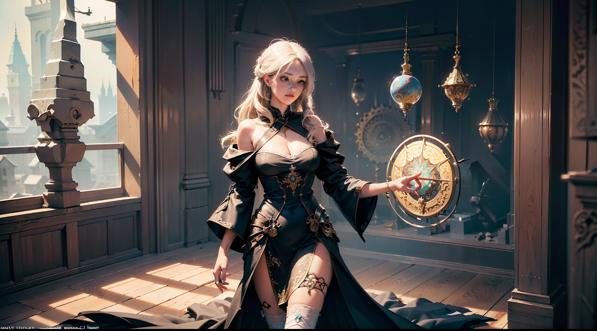 ((best quality)), ((masterpiece:1.2)), (extremely detailed:1.1), (8k, high quality, cinematic, hyper realistic, illustration), (autodesk maya, octane render, unreal engine, game character, ray tracing, hdr), (35mm focal length, f/2 aperture, dynamic perspective, depth of field),(1girl, dynamic angle), the most beautiful form of chaos, a brutalist designed, vivid colours, (zentangle, mandala, tangle, entangle), (fractal art), silk web, 3d, realistic, CG, 3D model, beautiful, elegant, confident, (hdri, bloom, rim lighting, soft lighting, low key), delicate\(armor\) wizard robe