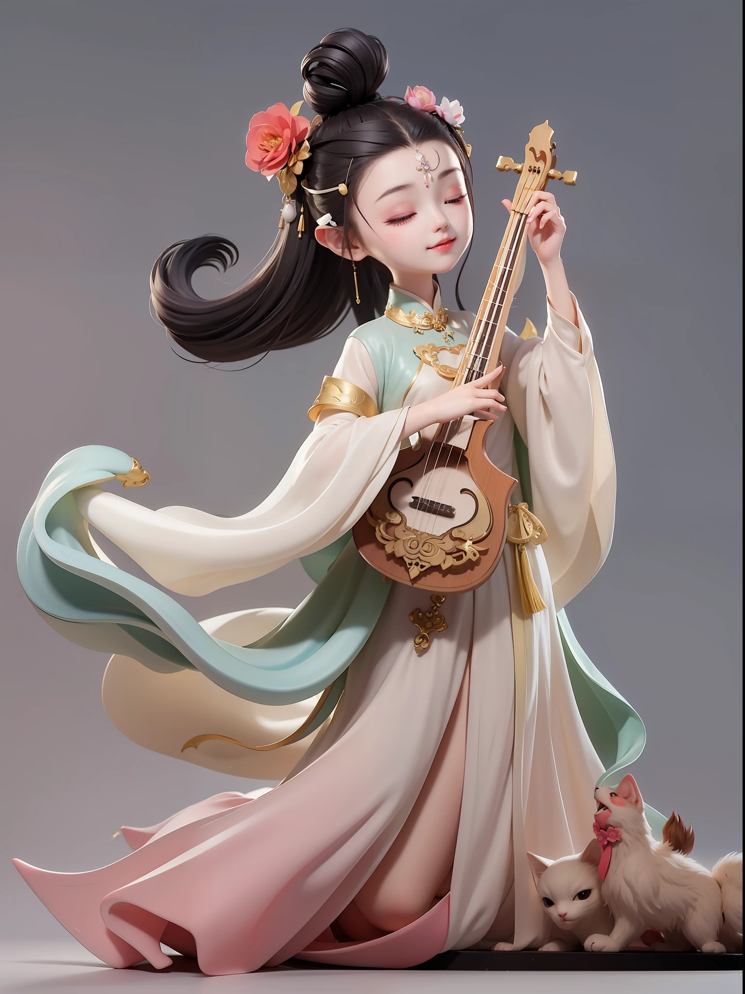 arafed statue of a woman playing a musical instrument with a cat, by Li Song, by Qu Leilei, by Russell Dongjun Lu, by Song Xu, beautiful character painting, by Li Fangying, palace , a girl in hanfu, by Yu Zhiding, by Zeng Jing, by Yang J, by Yanjun Cheng, by Chen Lin --auto --s2