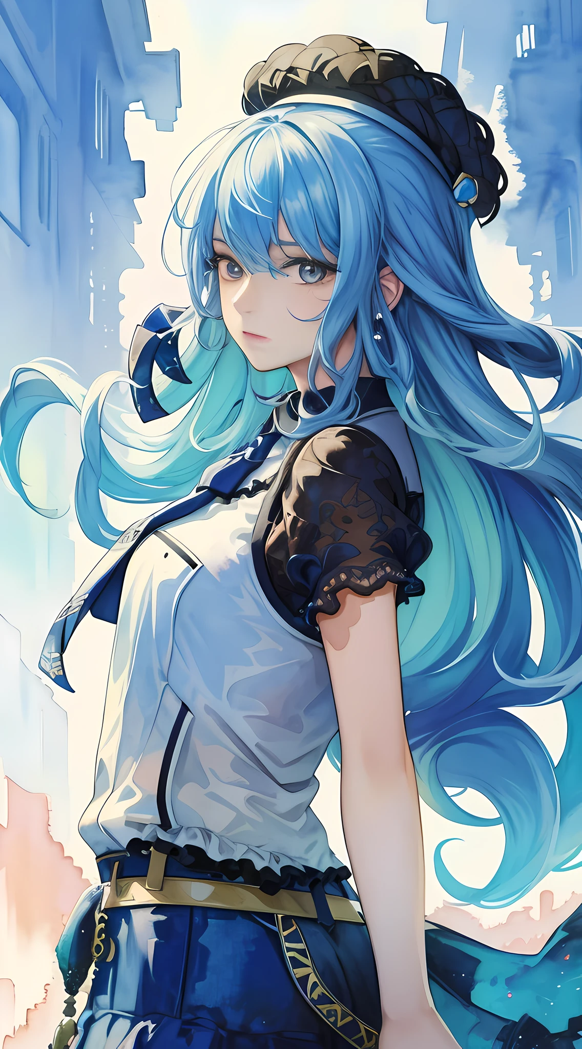 (masterpiece, top quality, best quality,watercolor ),(official art, beautiful and aesthetic:1.2),(1girl:1.3), (fractal art:1.3),upper body, from side, looking at viewer,patterns