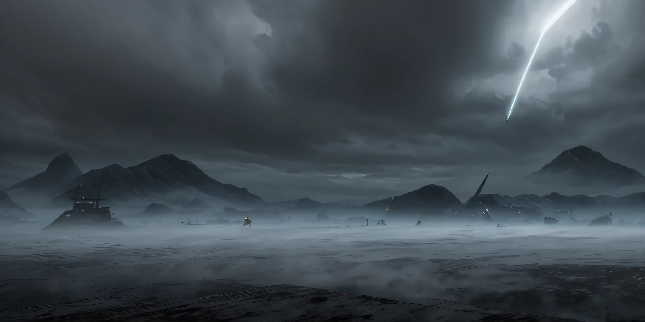 Sky, fog, ground, (sword: 1.2), (with many swords: 1.2), sword stuck on the ground, infinite blade works, desolate and gloomy, evil mist,