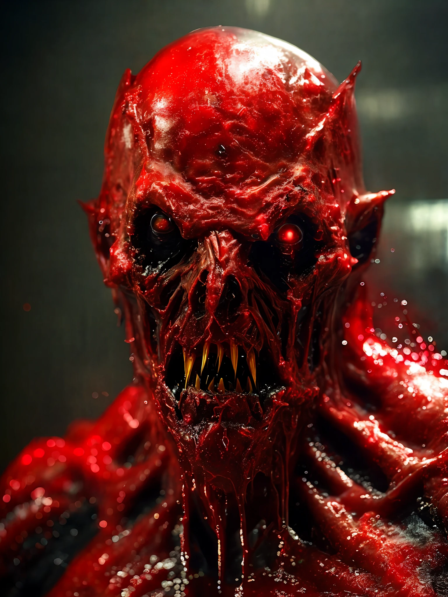 satanic monster, sub surface scattering, shiny wet skin, bleeding eyes