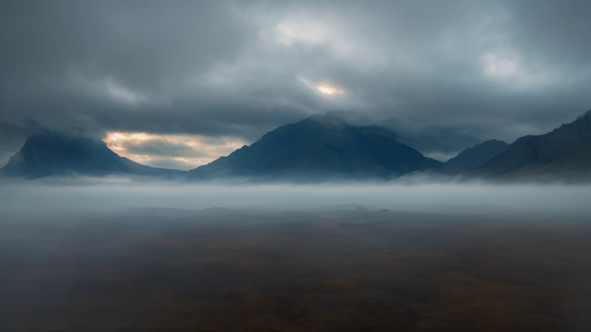 Sky, fog, ground, (sword: 1.2), there are many swords, swords stuck on the ground, infinite blade works, desolate and gloomy, evil mist,