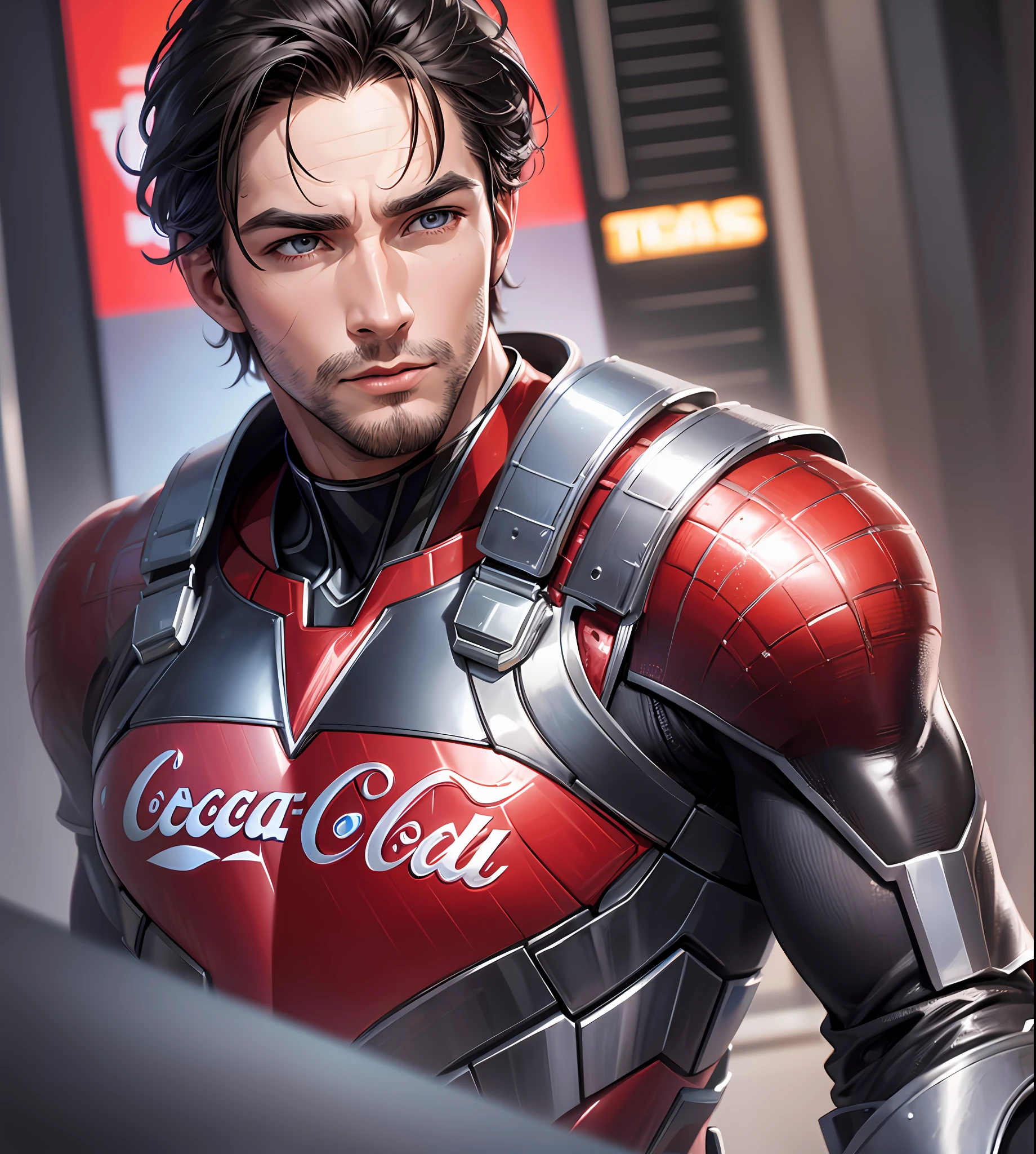 Although very handsome, the whole body of a man is realistic,  Super Hero Coca-Cola Men's Action  Amazing Movie Highly Detailed Artwork Detailed Faces Detailed Suit Cgi 8k Resolution --auto --s2