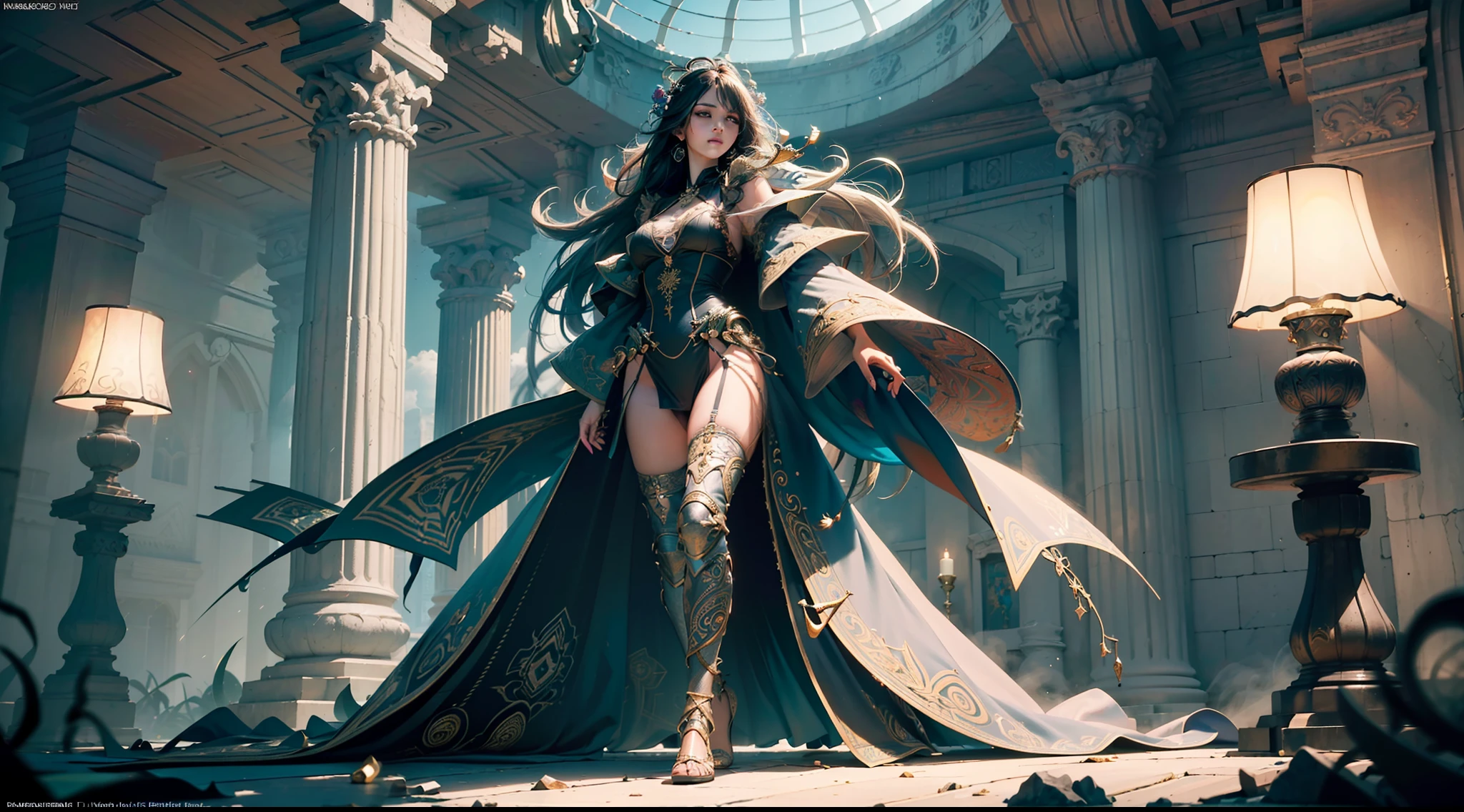 ((best quality)), ((masterpiece:1.2)), (extremely detailed:1.1), (8k, high quality, cinematic, hyper realistic, illustration), (autodesk maya, octane render, unreal engine, game character, ray tracing, hdr), (35mm focal length, f/2 aperture, dynamic perspective, depth of field),(1girl, dynamic angle), the most beautiful form of chaos, a brutalist designed, vivid colours, (zentangle, mandala, tangle, entangle), (fractal art), silk web, 3d, realistic, CG, 3D model, beautiful, elegant, confident, (hdri, bloom, rim lighting, soft lighting, low key), delicate\(armor\) wizard robe