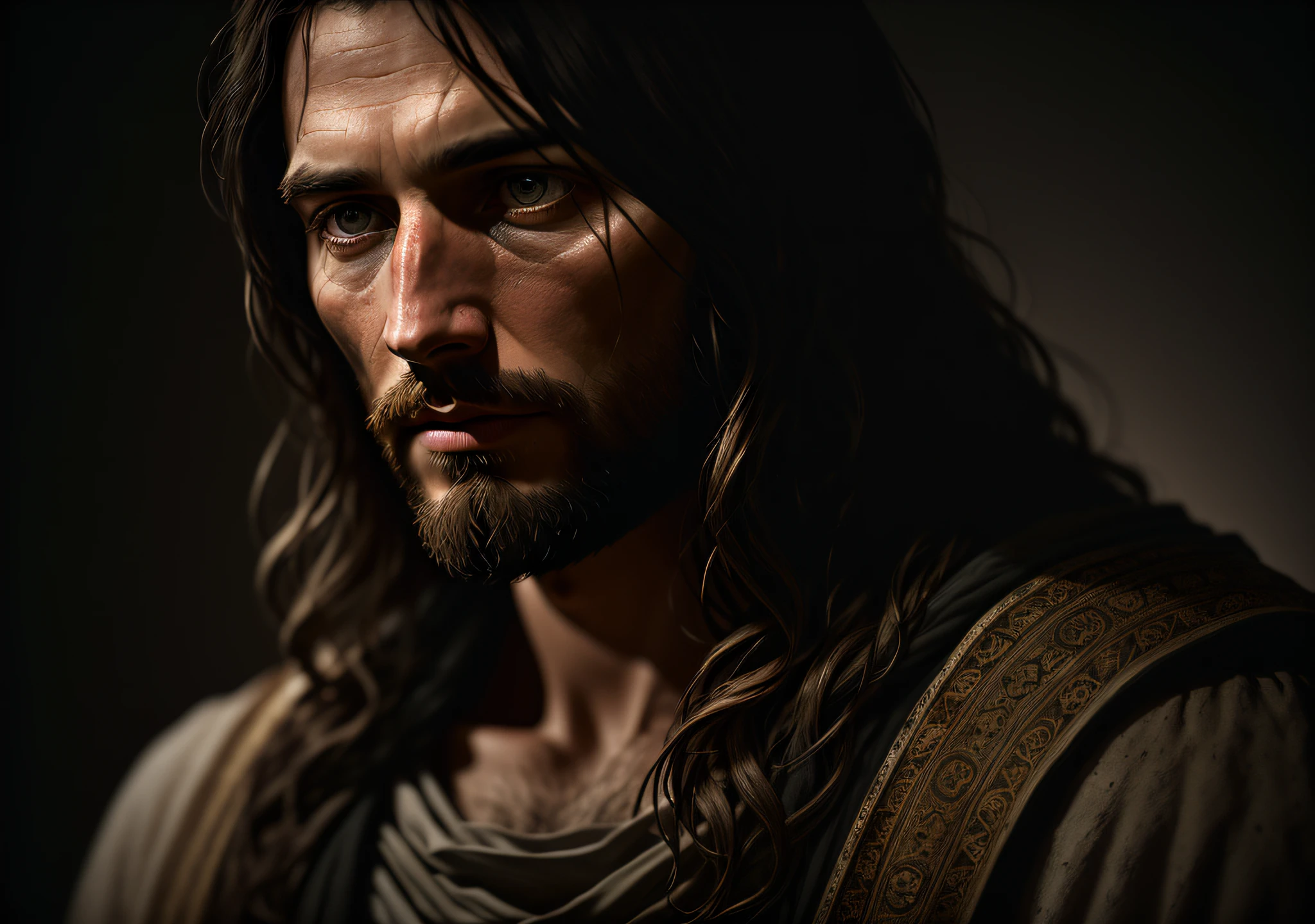 JESUS CHRIST DARK PHOTO: realistic epic, soft cinematic portrait, adobe lightroom, photographic lab, highly detailed, faded, (neutral colors: 1.2), (hdr: 1.4) , (soft colors:1.2), hyperdetailed, (artstation:1.4), cinematic, warm lights, dramatic light, (intricate details:1.1), complex background, (rutkowski:0.66), (blue and orange:0.4)