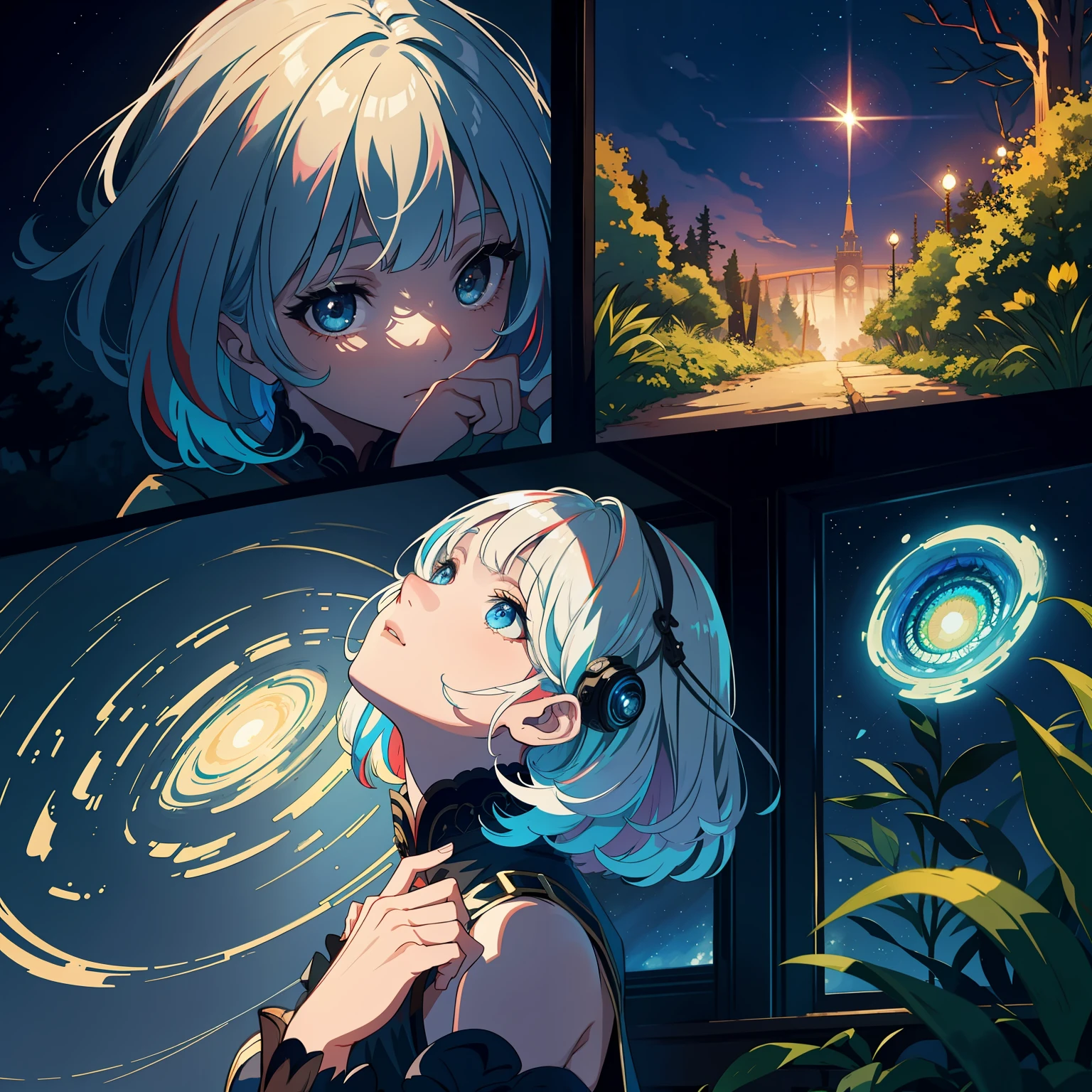(best quality:1.2), (best illustration:1.3), (best image:1.2), (best desinger:1.4), (art:1.1), (masterpiece:1.3), (magnificent amazing work:1.1), (cinematic studio artistic lighting)(Paramount studio cinematic lighting:1.2), (Wit studio:1.1), (eye details, smooth, bright, beautiful, magnificent, masterpiece:1.3), (1girl), (beautiful, beautiful, beautiful), wearing a beautiful light blue dress with fine blue tones on a background (extremely detailed CG unit wallpaper 8k) beautiful forest scenery background, soft and cinematic lighting, short white hair with bangs, colored eyes, (heterochromatic:1,333) focusing on your eyes ((multicolored and colored))0.9]