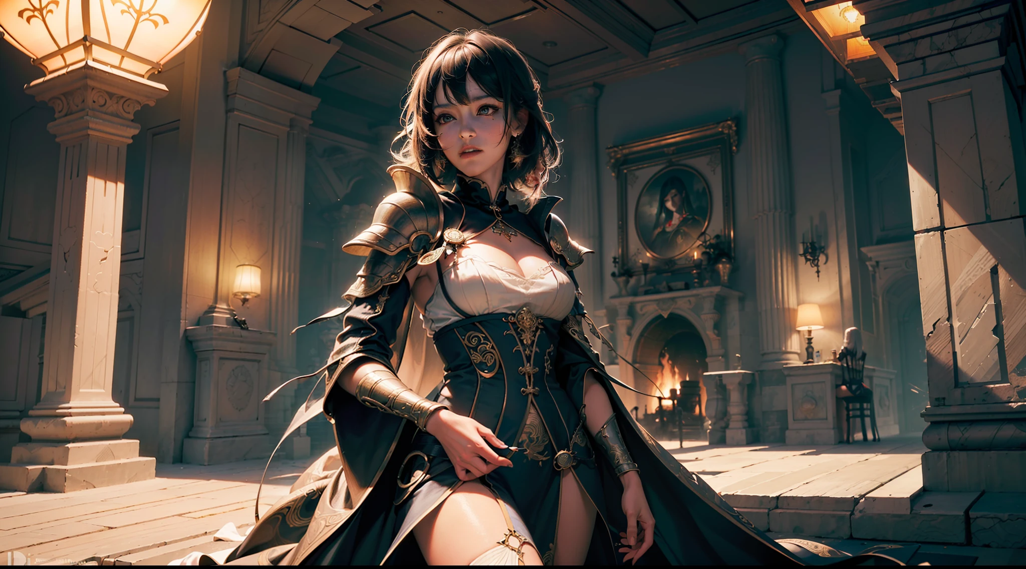 ((best quality)), ((masterpiece:1.2)), (extremely detailed:1.1), (8k, high quality, cinematic, hyper realistic, illustration), (autodesk maya, octane render, unreal engine, game character, ray tracing, hdr), (35mm focal length, f/2 aperture, dynamic perspective, depth of field),(1girl, dynamic angle), the most beautiful form of chaos, a brutalist designed, vivid colours, (zentangle, mandala, tangle, entangle), (fractal art), silk web, 3d, realistic, CG, 3D model, beautiful, elegant, confident, (hdri, bloom, rim lighting, soft lighting, low key), delicate\(armor\) wizard robe